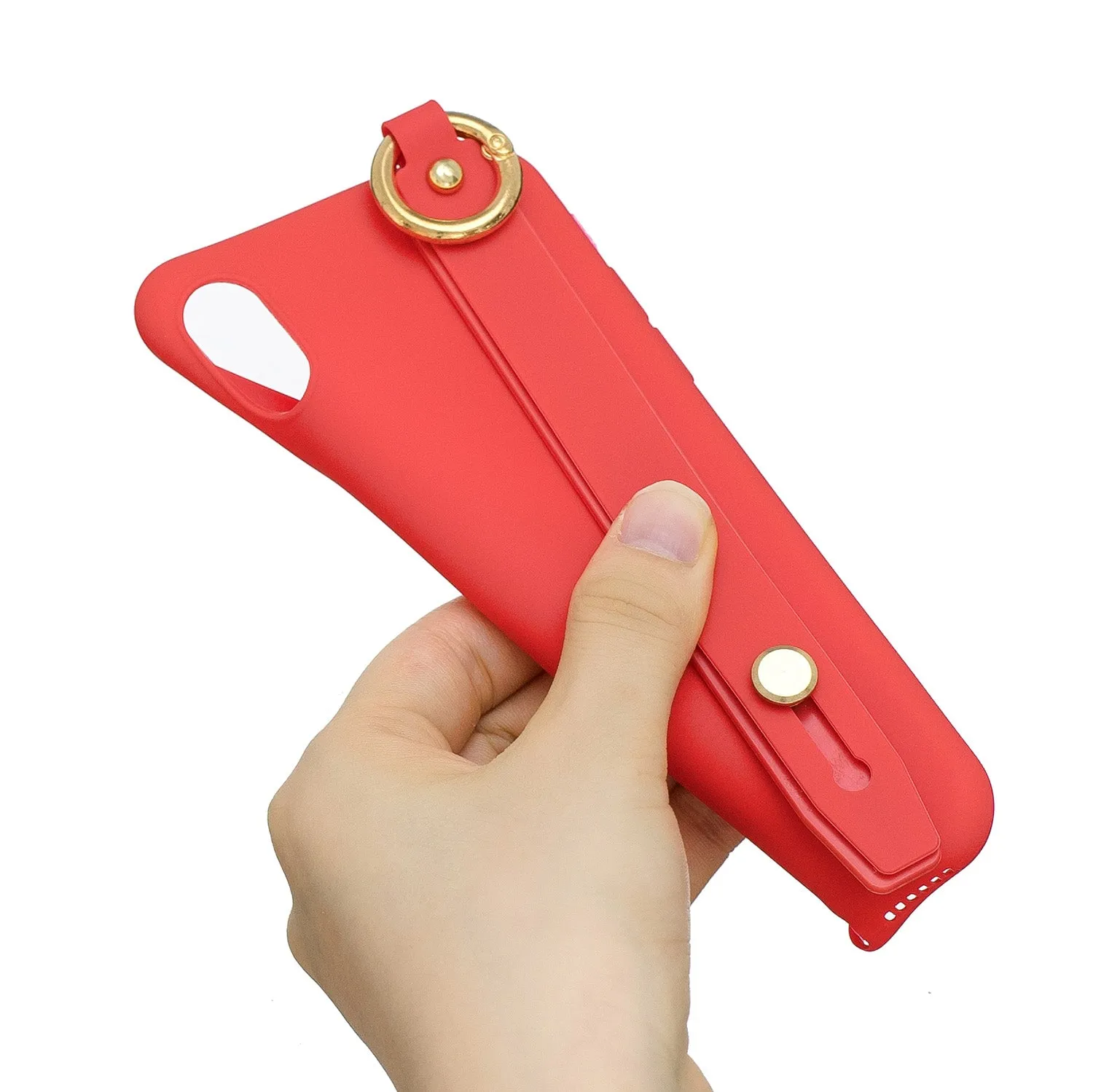 For Redmi 6A Simple Solid Color Chic Wrist Rope Bracket Matte TPU Anti-scratch Non-slip Protective Cover Back Case 4 red