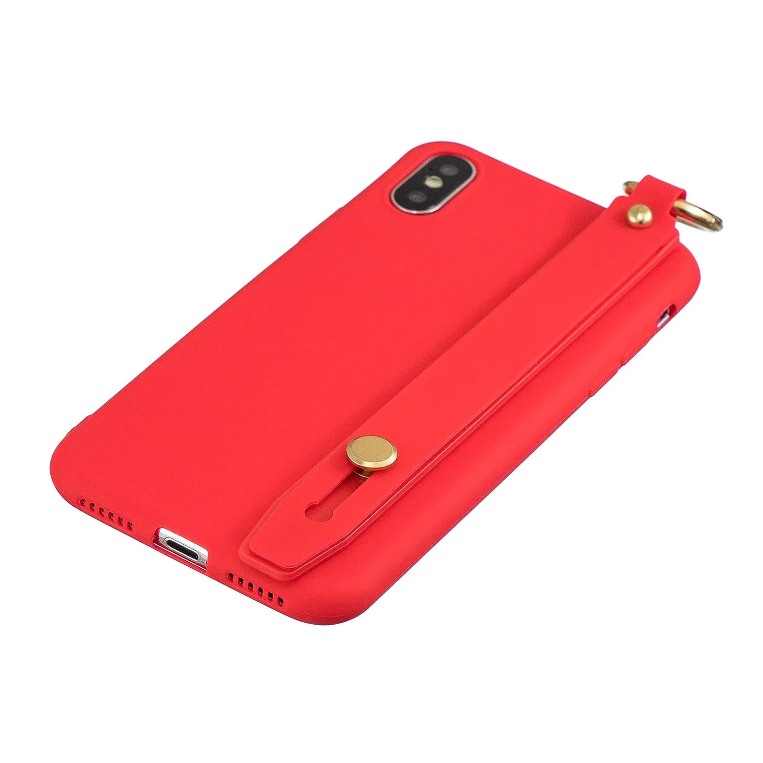 For Redmi 6A Simple Solid Color Chic Wrist Rope Bracket Matte TPU Anti-scratch Non-slip Protective Cover Back Case 4 red