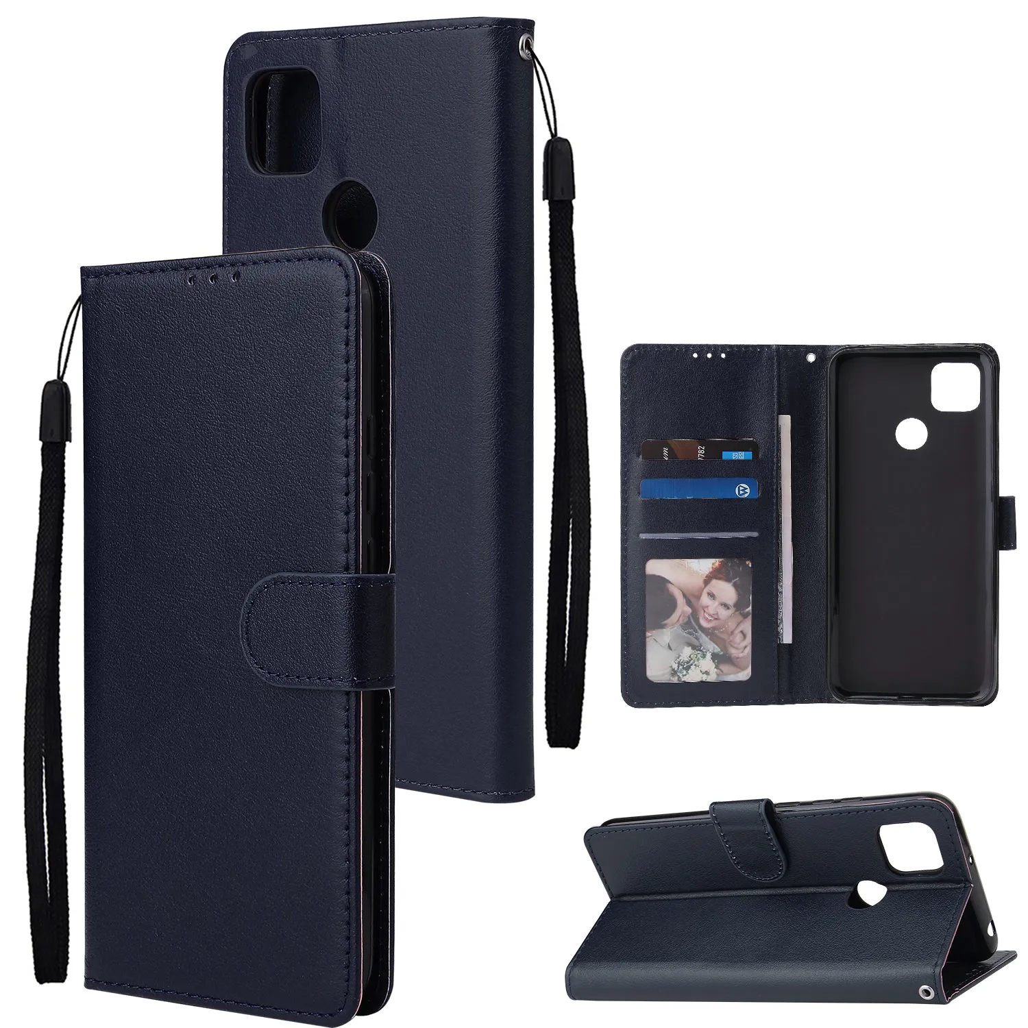 For Redmi 9A/Redmi 9C PU Leather Mobile Phone Cover with 3 Cards Slots Phone Frame blue