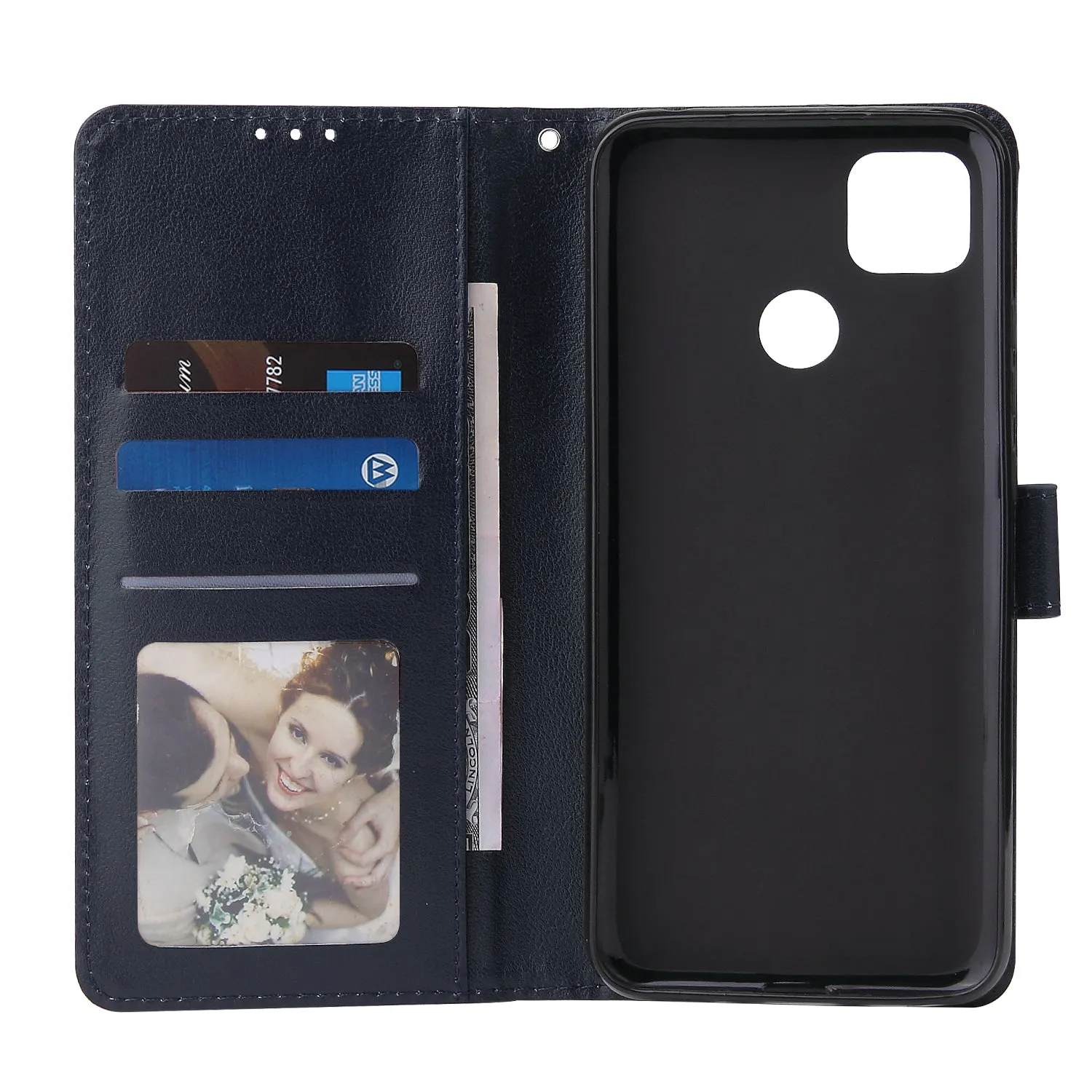 For Redmi 9A/Redmi 9C PU Leather Mobile Phone Cover with 3 Cards Slots Phone Frame blue