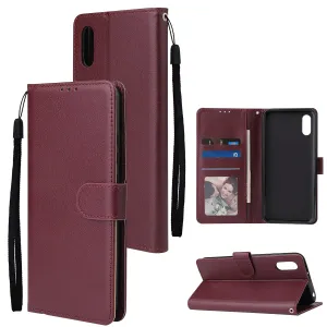 For Redmi 9A/Redmi 9C PU Leather Mobile Phone Cover with 3 Cards Slots Phone Frame Red wine