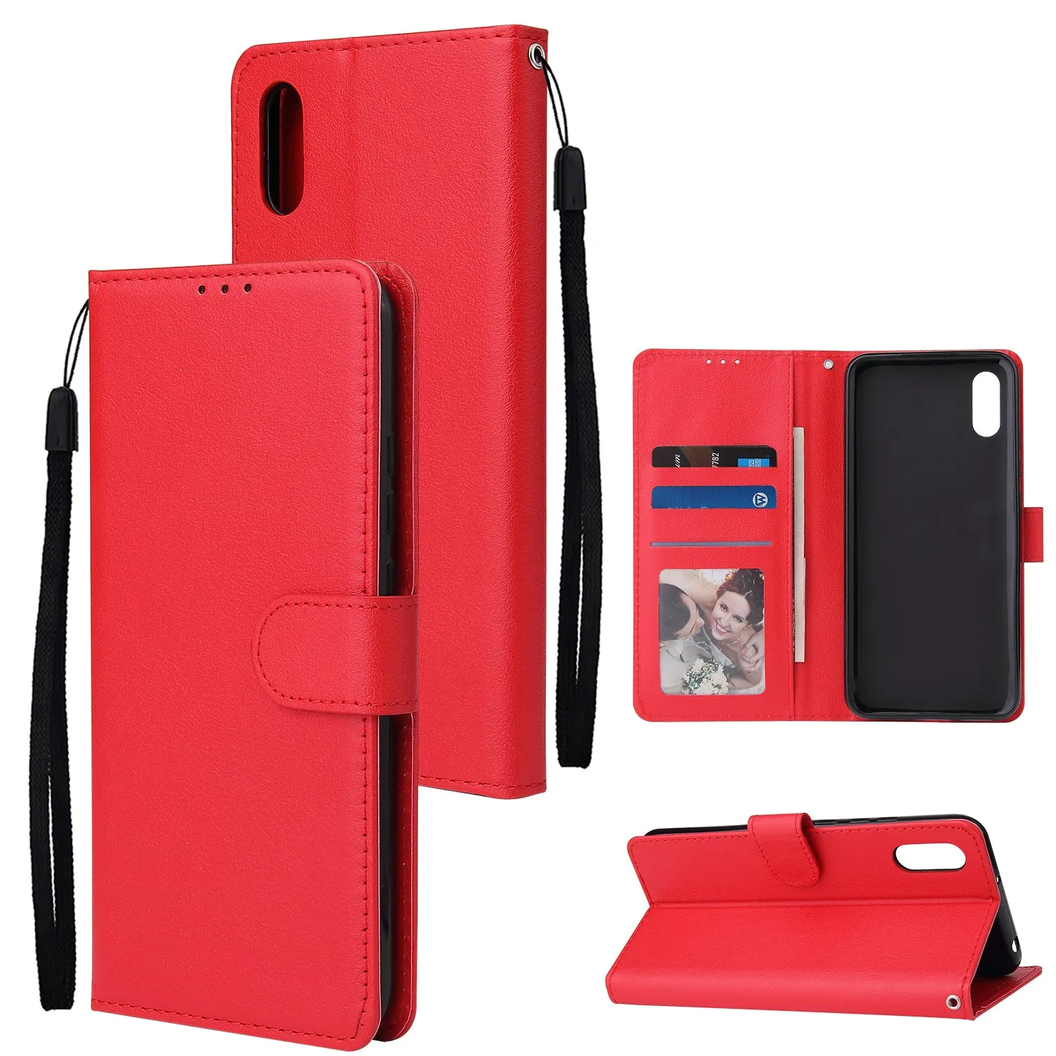 For Redmi 9A/Redmi 9C PU Leather Mobile Phone Cover with 3 Cards Slots Phone Frame Red wine