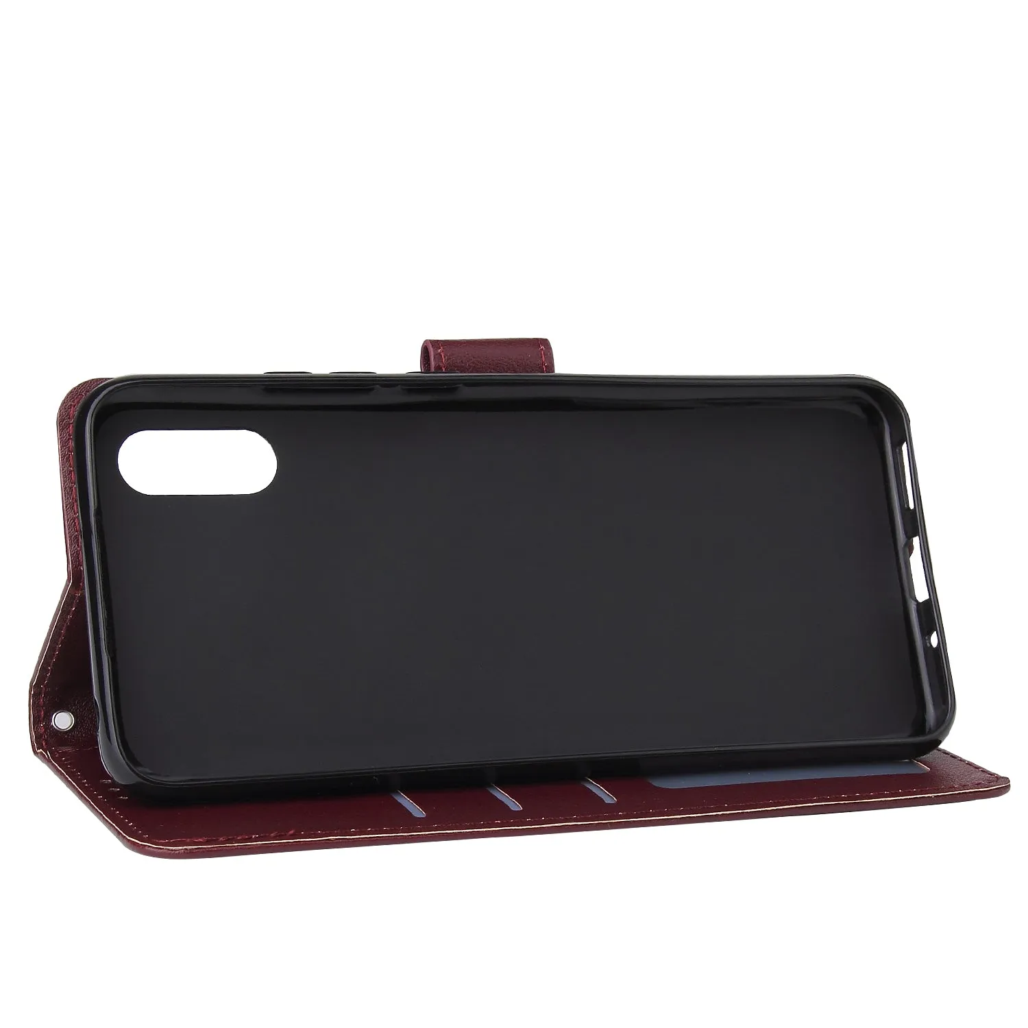 For Redmi 9A/Redmi 9C PU Leather Mobile Phone Cover with 3 Cards Slots Phone Frame Red wine