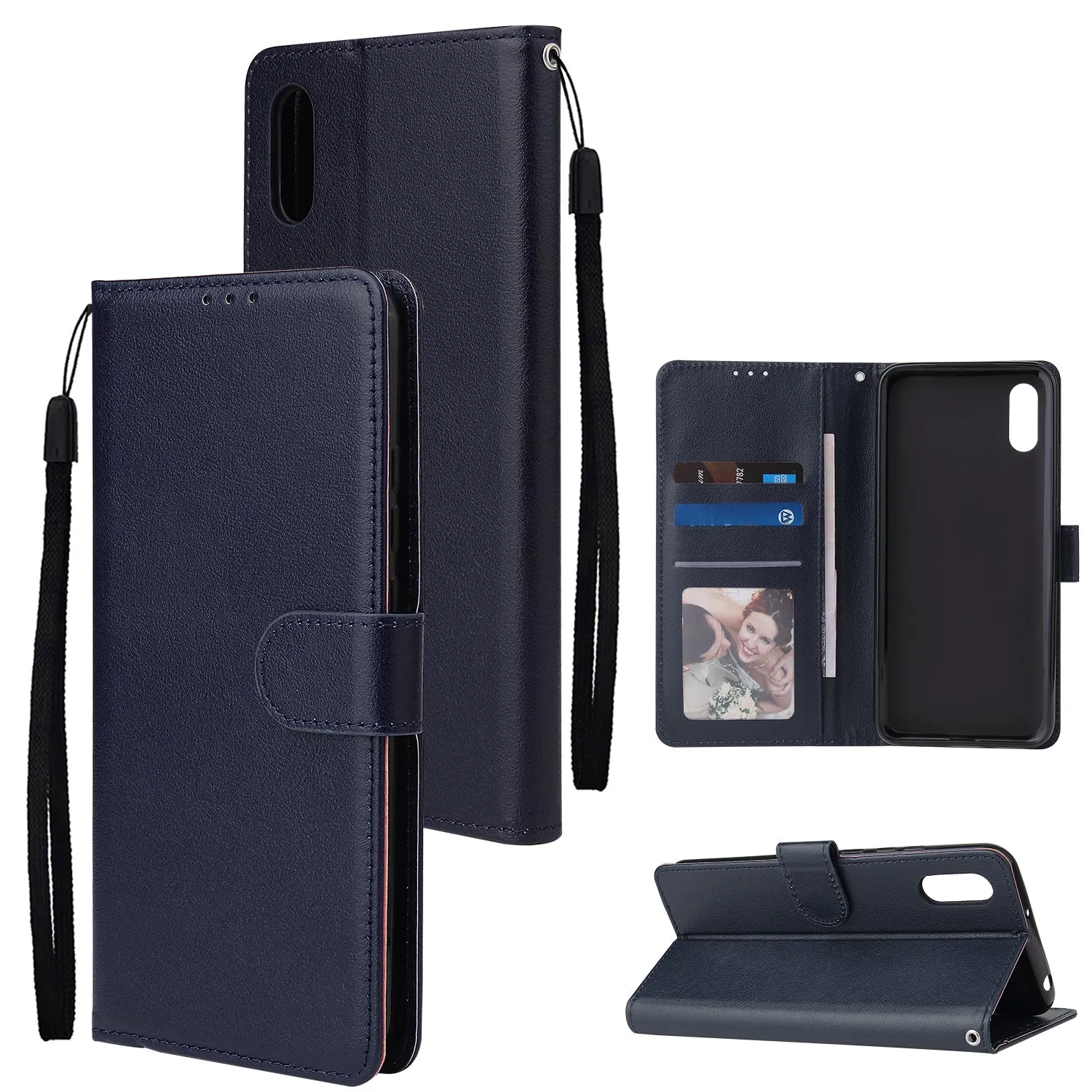 For Redmi 9A/Redmi 9C PU Leather Mobile Phone Cover with 3 Cards Slots Phone Frame Red wine