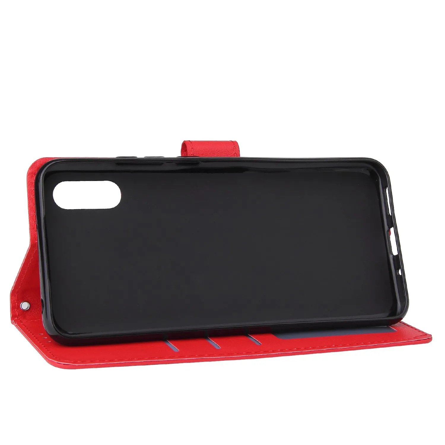 For Redmi 9A/Redmi 9C PU Leather Mobile Phone Cover with 3 Cards Slots Phone Frame Red wine