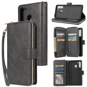 For Samsung A01/A21/A31/A41/A51 Pu Leather  Mobile Phone Cover Zipper Card Bag   Wrist Strap black