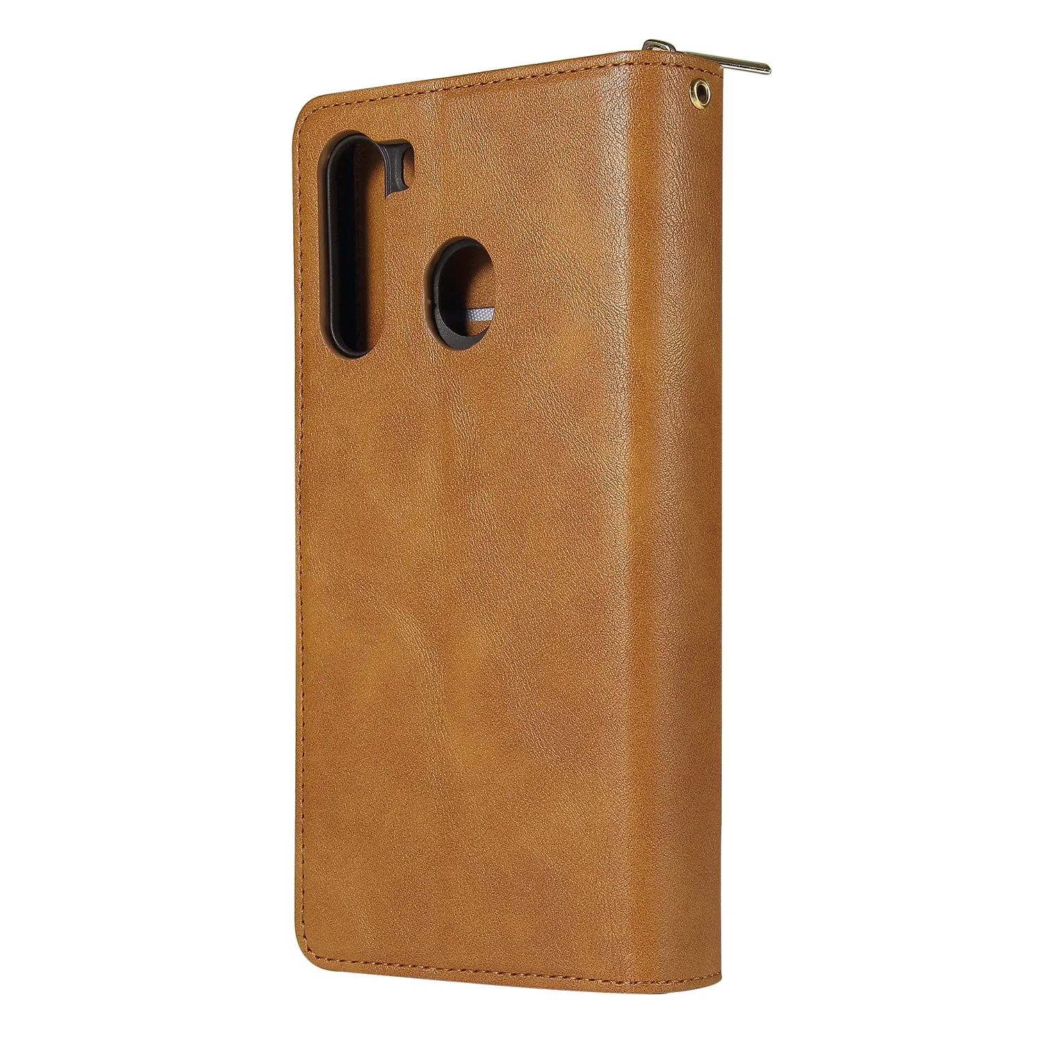 For Samsung A01/A21/A31/A41/A51 Pu Leather  Mobile Phone Cover Zipper Card Bag   Wrist Strap brown