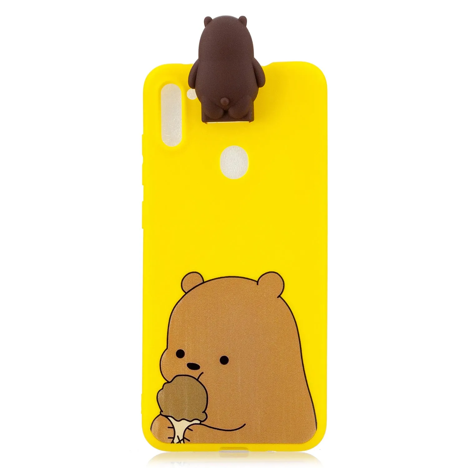 For Samsung A11 Soft TPU Back Cover Cartoon Painting Mobile Phone Case Shell with Bracket Brown Bear
