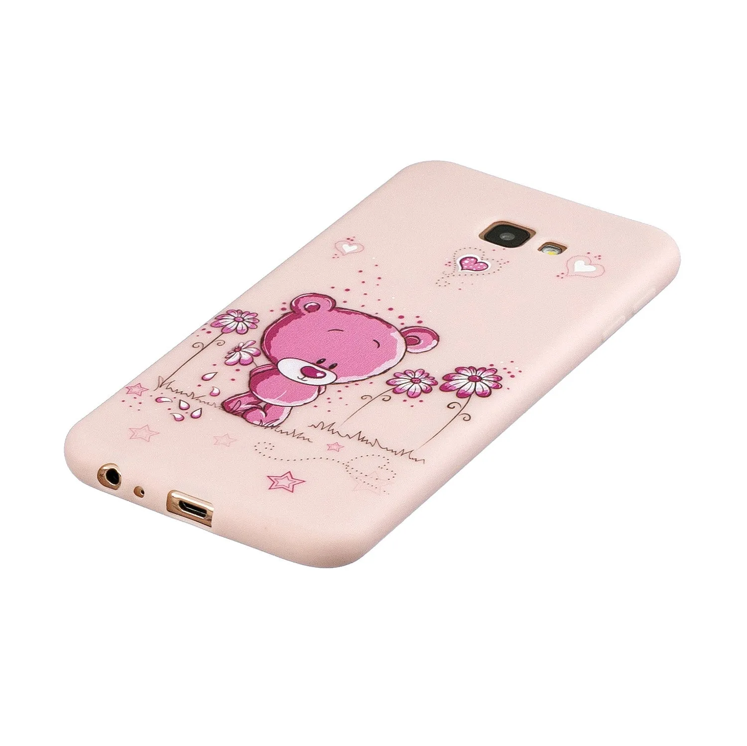 For Samsung A5 2017 Cartoon Lovely Coloured Painted Soft TPU Back Cover Non-slip Shockproof Full Protective Case with Lanyard Light pink