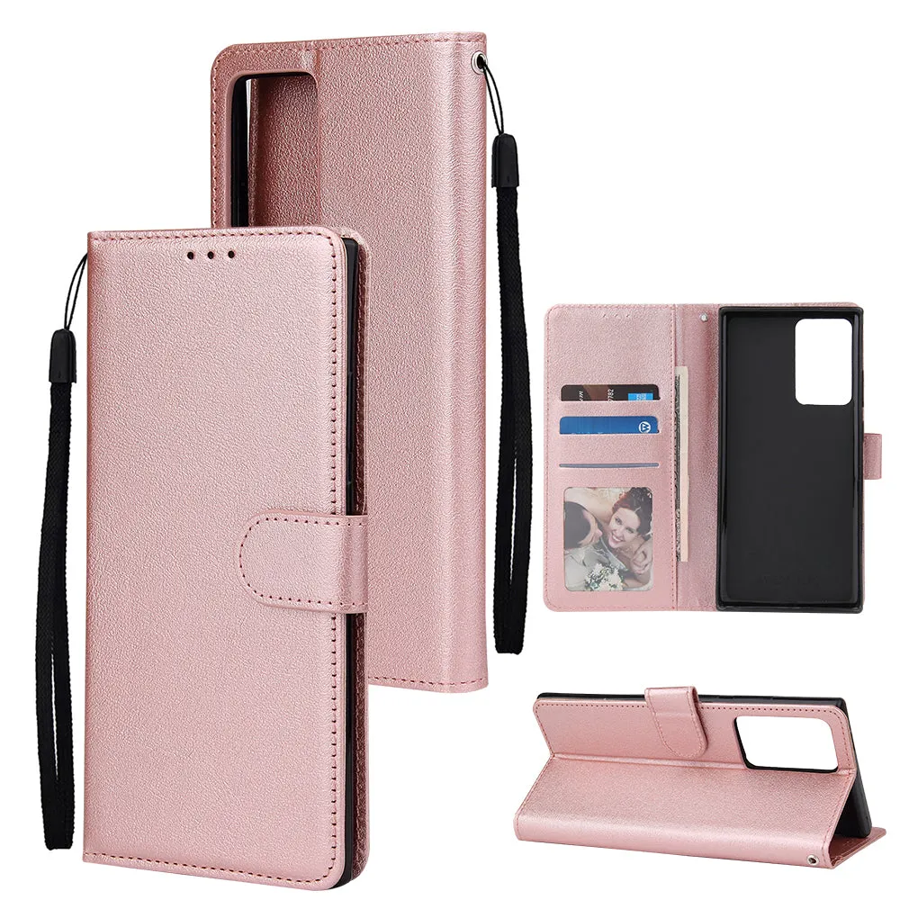 For Samsung Note 20/Note 20 Ultra PU Leather Three-card Photo Frame Front Buckle Mobile Phone shell Rose gold