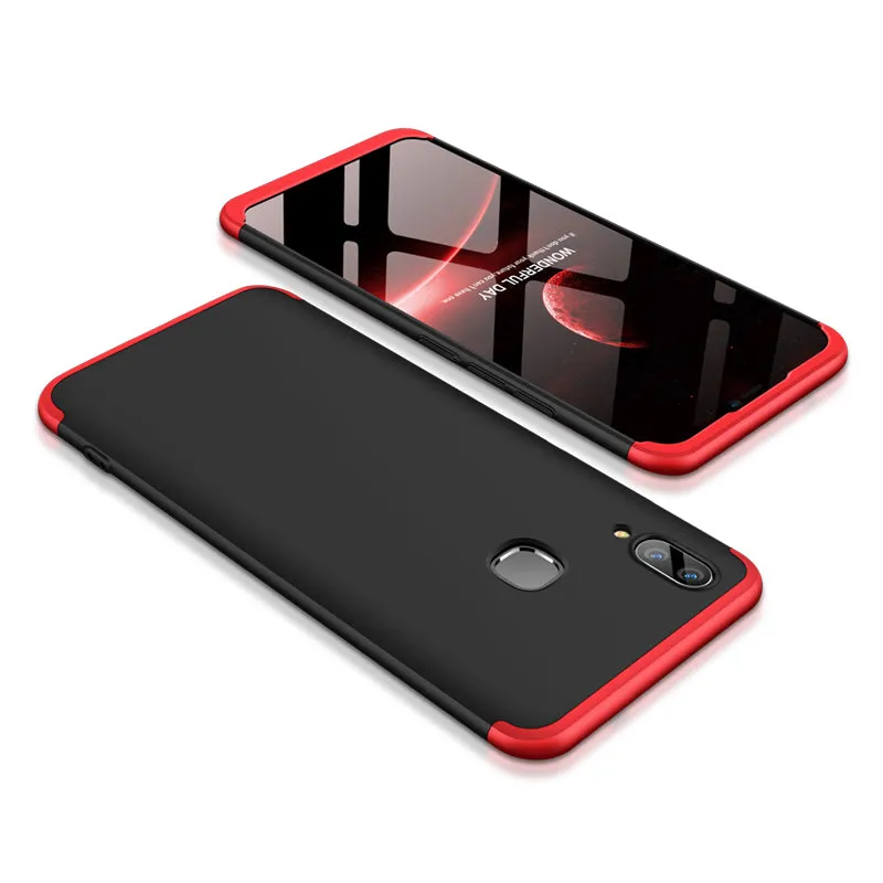 For VIVO V9/Y85/Z1 Slim 3 in 1 Hybrid Hard Case Full Body 360 Degree Protection Back Cover red