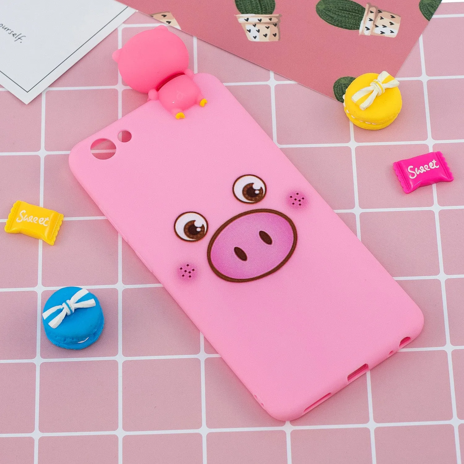 For VIVO Y71 3D Cute Coloured Painted Animal TPU Anti-scratch Non-slip Protective Cover Back Case Small pink pig