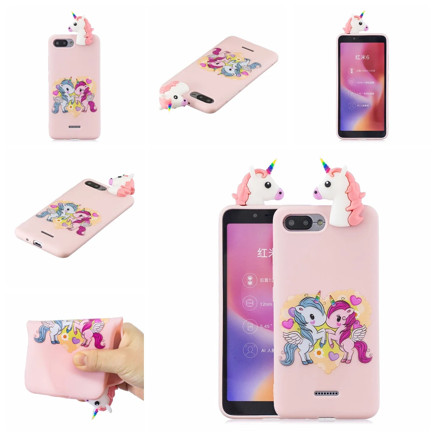 For XIAOMI Redmi 6A 3D Cartoon Lovely Coloured Painted Soft TPU Back Cover Non-slip Shockproof Full Protective Case Light blue