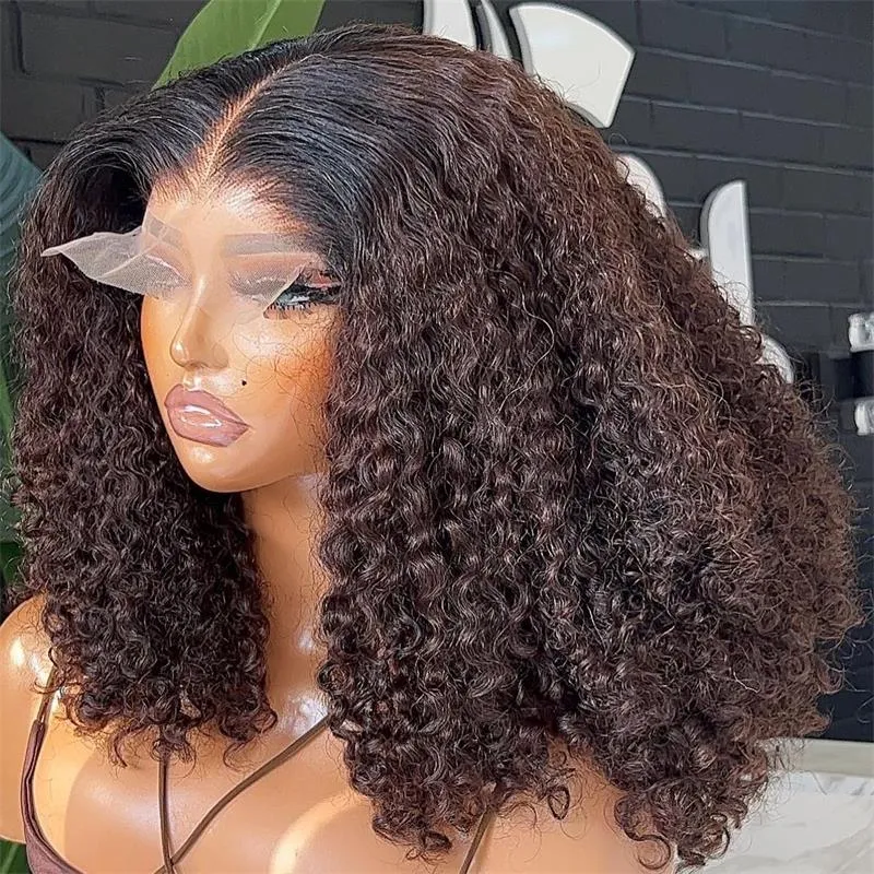 Full Ombre Brown Curly Bob Wig Glueless Human Hair Lace Closure Wigs