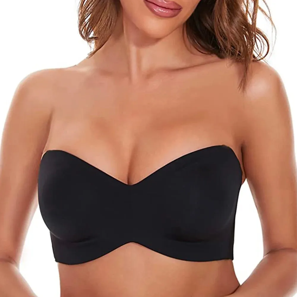 Full Support Non-Slip Convertible Bandeau Bra - Strapless Push up Bra