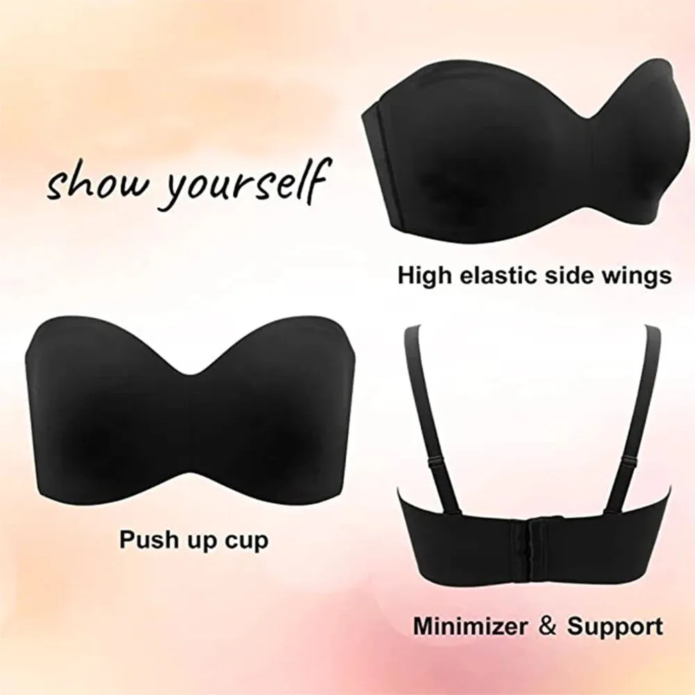 Full Support Non-Slip Convertible Bandeau Bra - Strapless Push up Bra
