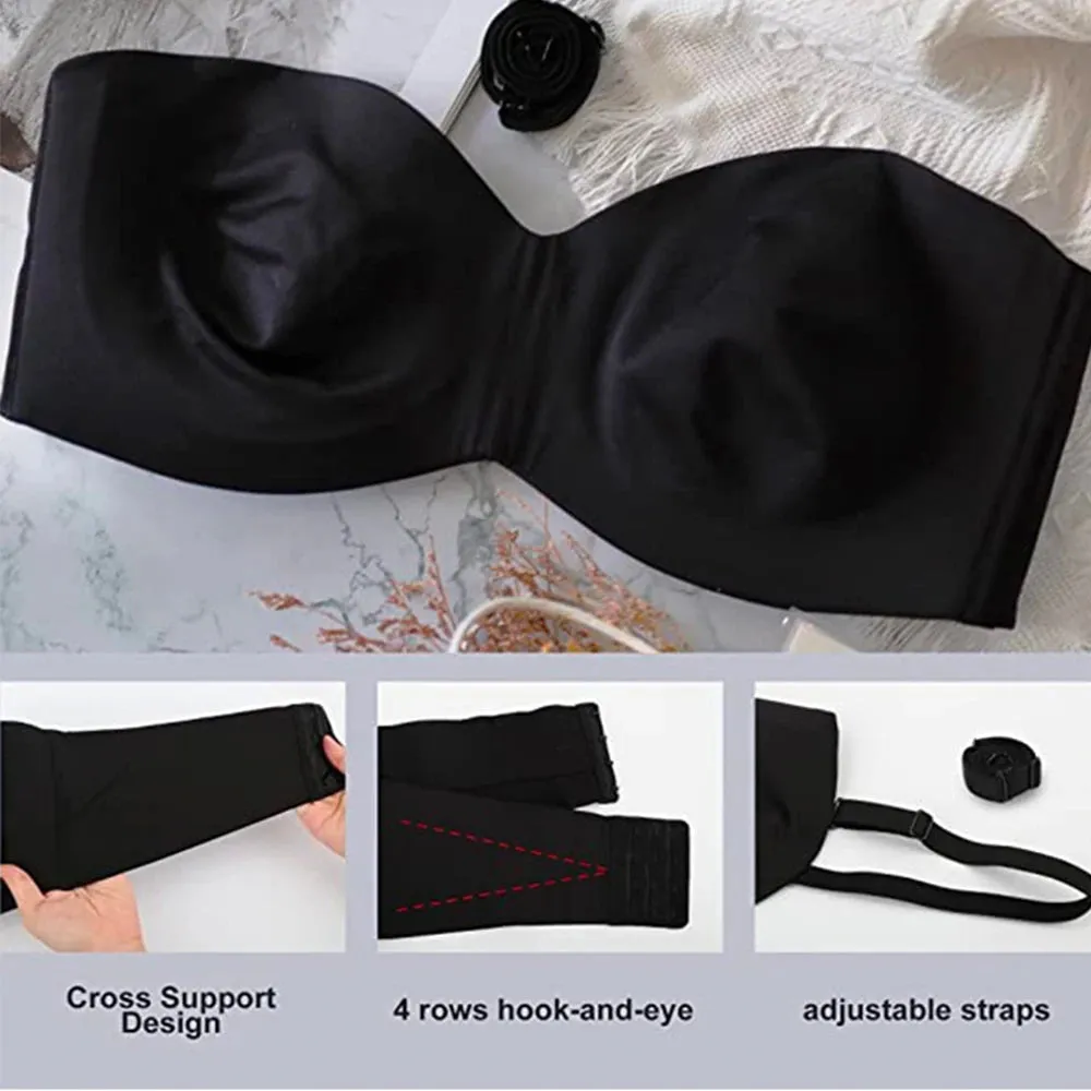 Full Support Non-Slip Convertible Bandeau Bra - Strapless Push up Bra