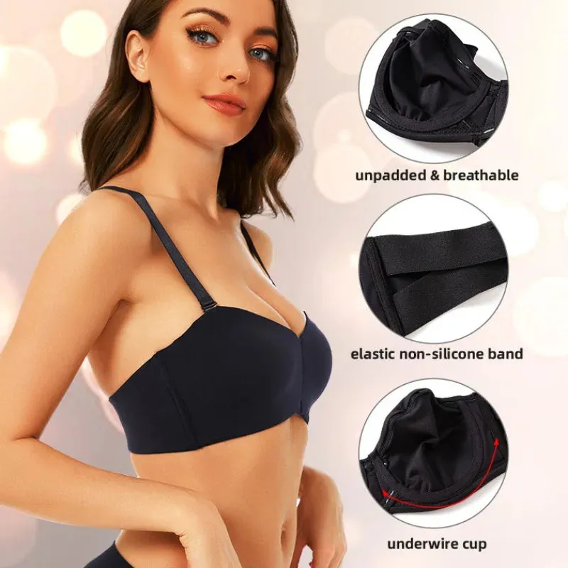 Full Support Non-Slip Convertible Bandeau Bra - Strapless Push up Bra
