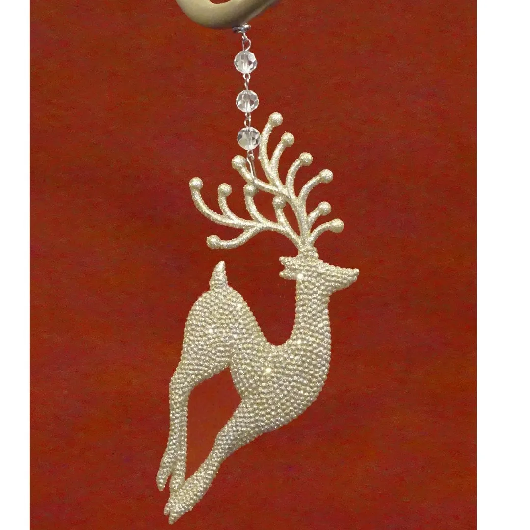 GLITTER CHAMPAGNE "PRANCING" REINDEER (Set 1) MAGNETIC CHANDELIER ORNAMENT