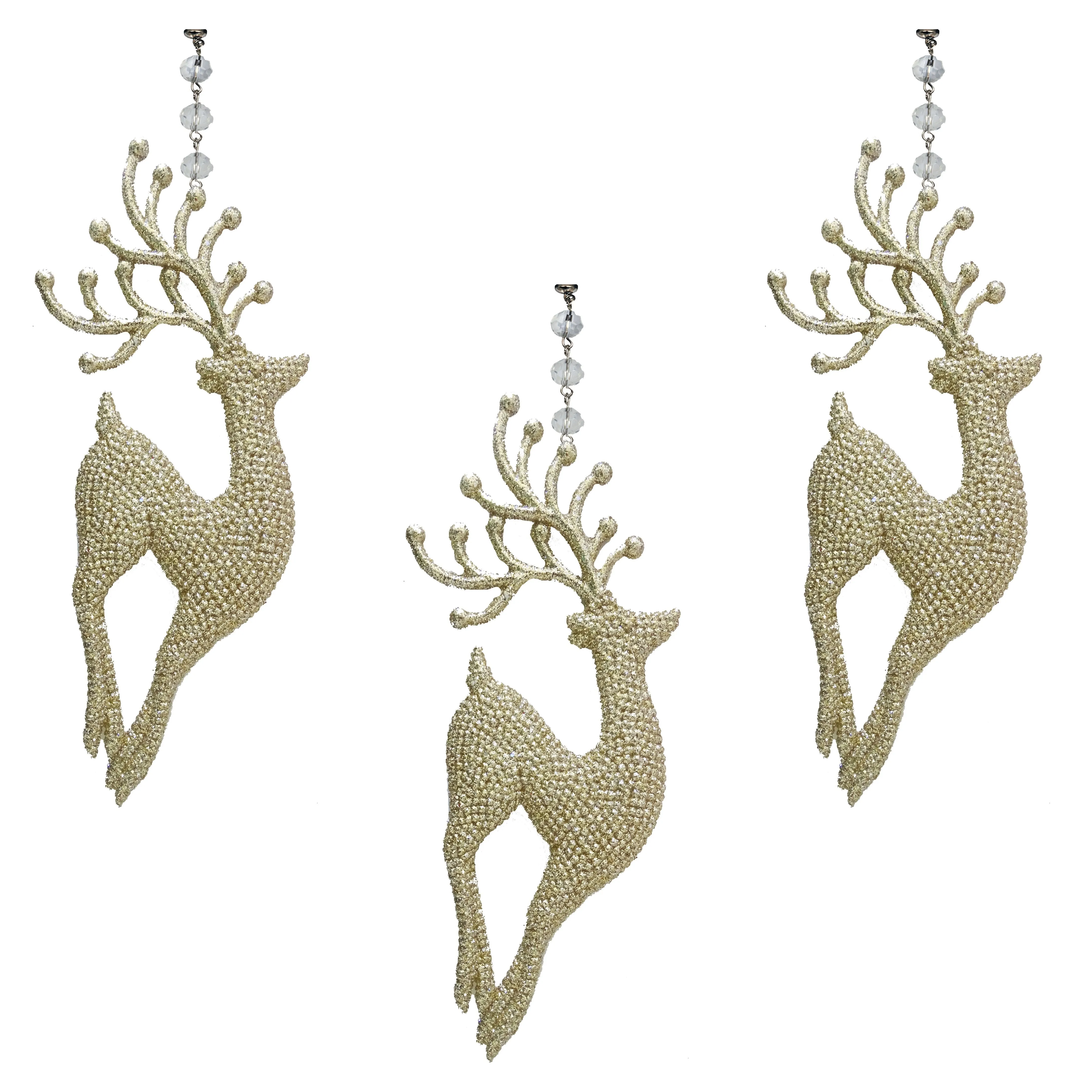 GLITTER CHAMPAGNE "PRANCING" REINDEER (Set 1) MAGNETIC CHANDELIER ORNAMENT