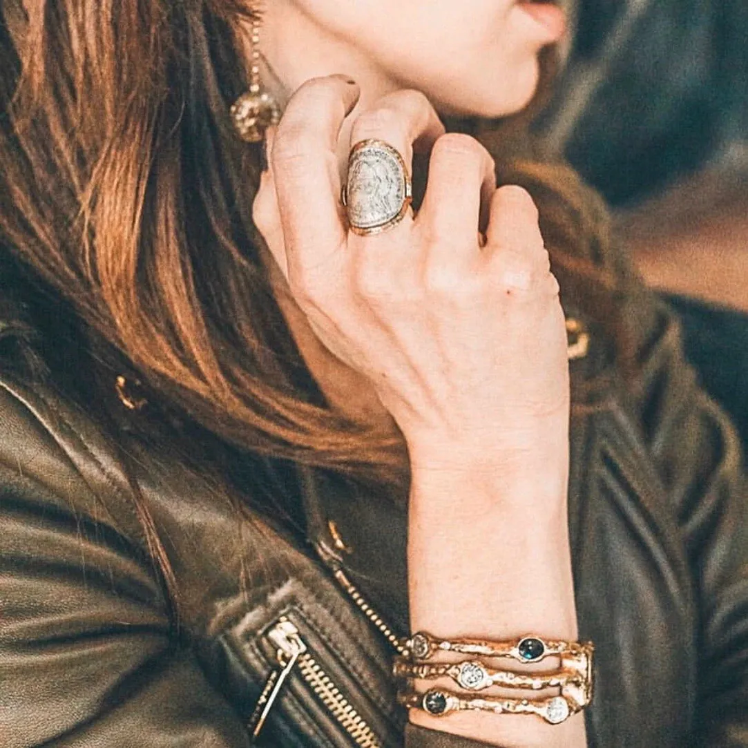Gold Capri 3 Row Coin & Crystal Bangle