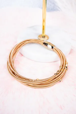 Goldtone Box Bead Multi-Strand Magnetic Bracelet