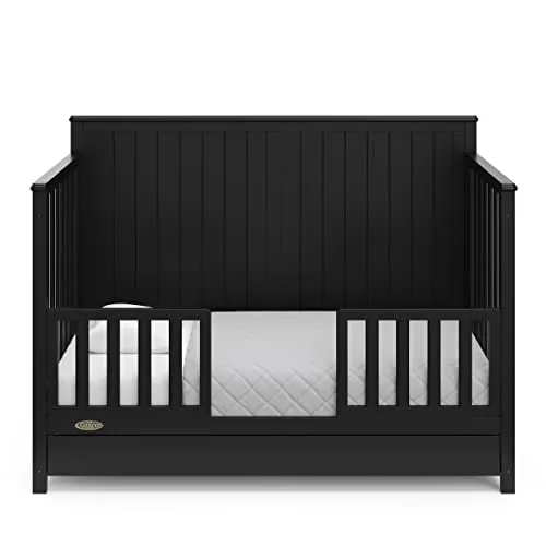 Graco Hadley 5-in-1 Convertible Crib with Drawer (Black) – Combo, Includes Full-Size Nursery Storage, Converts from Baby Crib to Toddler Bed, Daybed