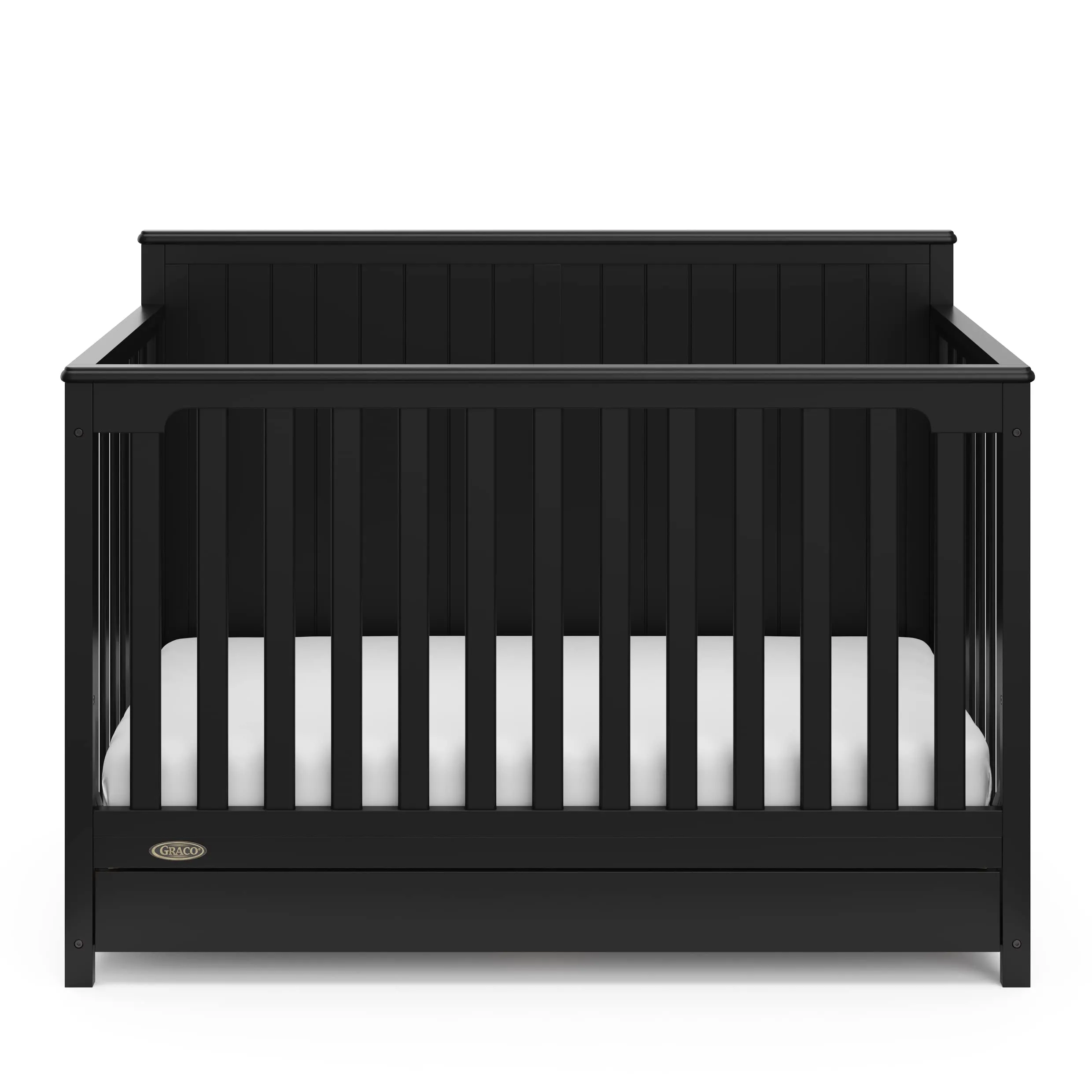 Graco Hadley 5-in-1 Convertible Crib with Drawer (Black) – Combo, Includes Full-Size Nursery Storage, Converts from Baby Crib to Toddler Bed, Daybed