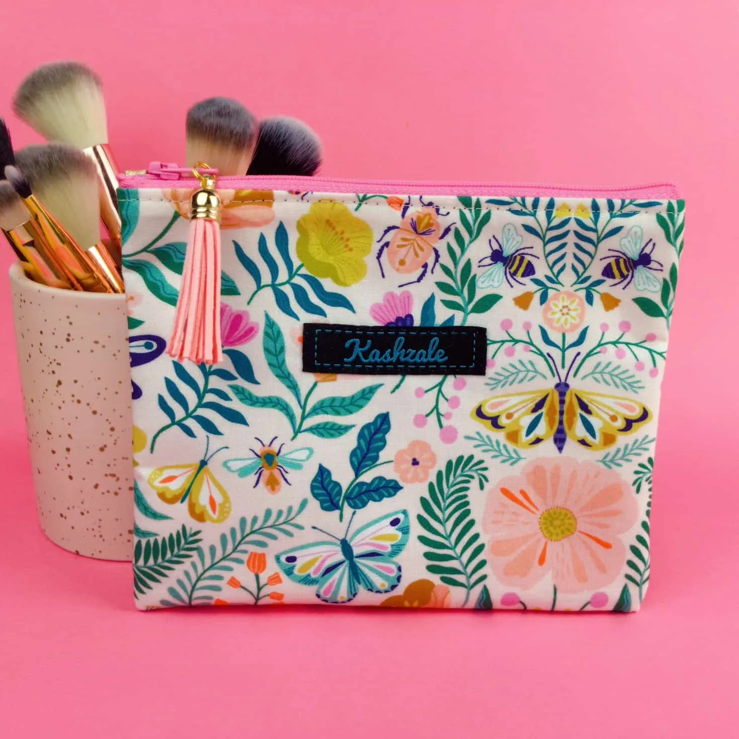 Green and Cream Small Clutch, Small makeup bag.