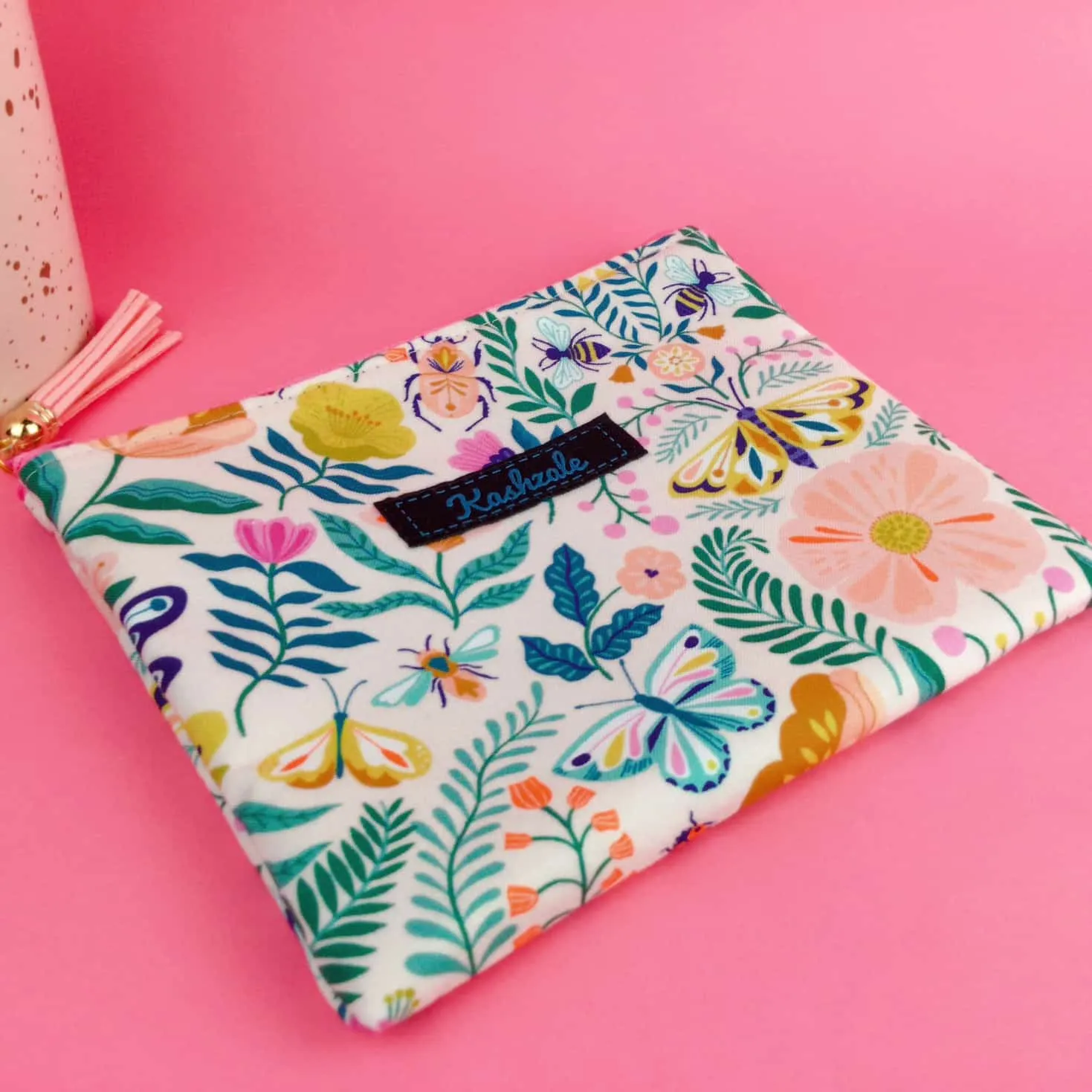 Green and Cream Small Clutch, Small makeup bag.