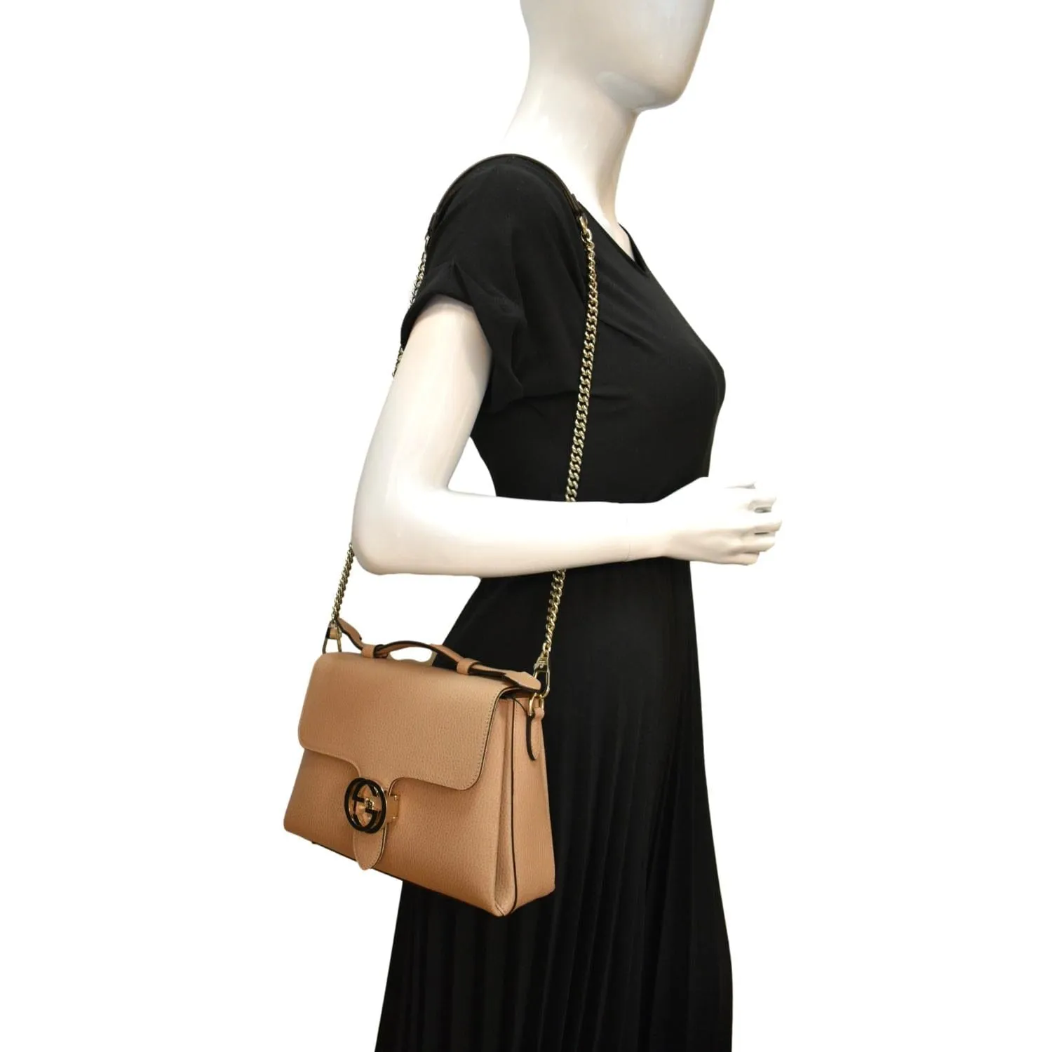 GUCCI GG Interlocking Leather Chain Shoulder Bag Brown 510302