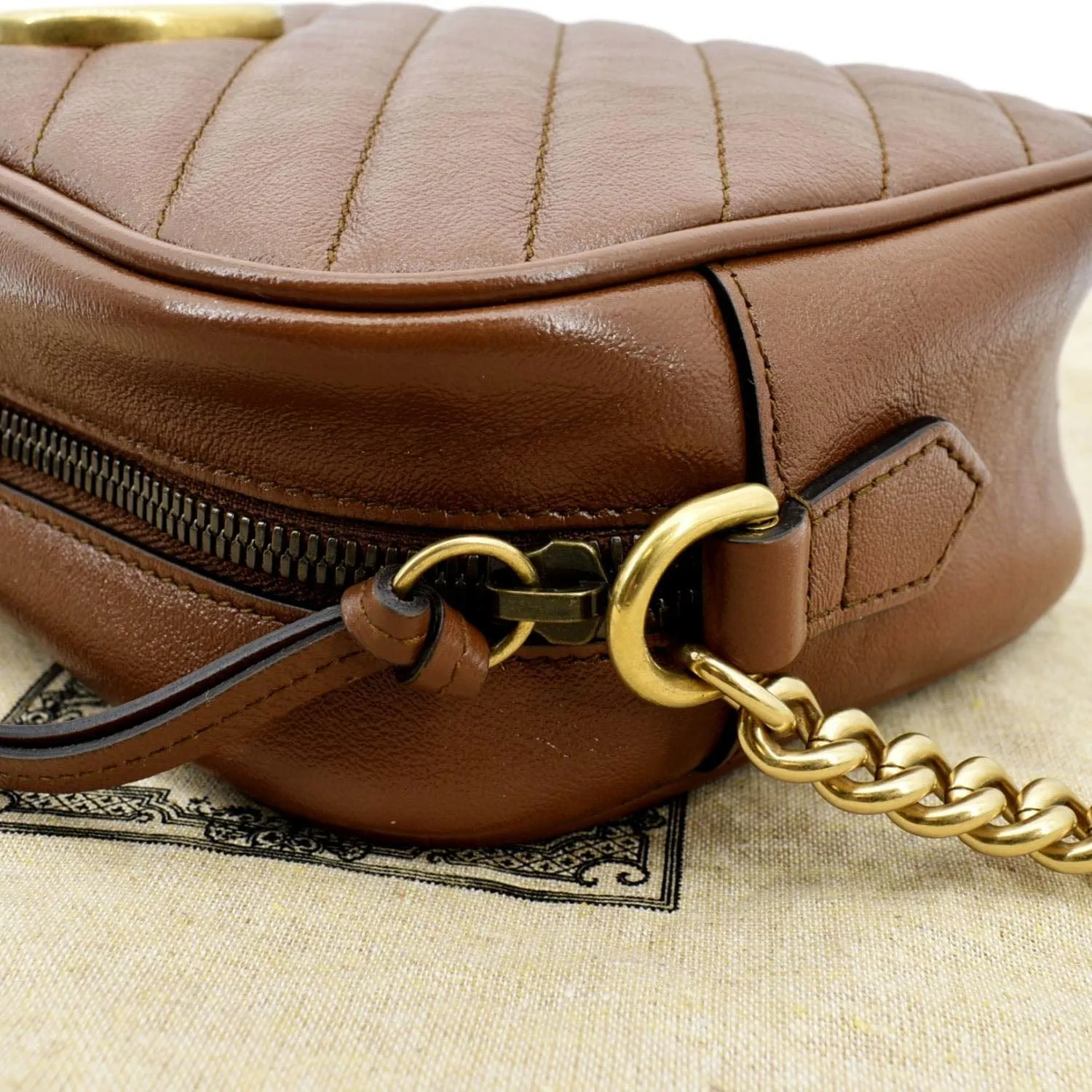 GUCCI GG Marmont Diagonal Leather Crossbody Bag Brown