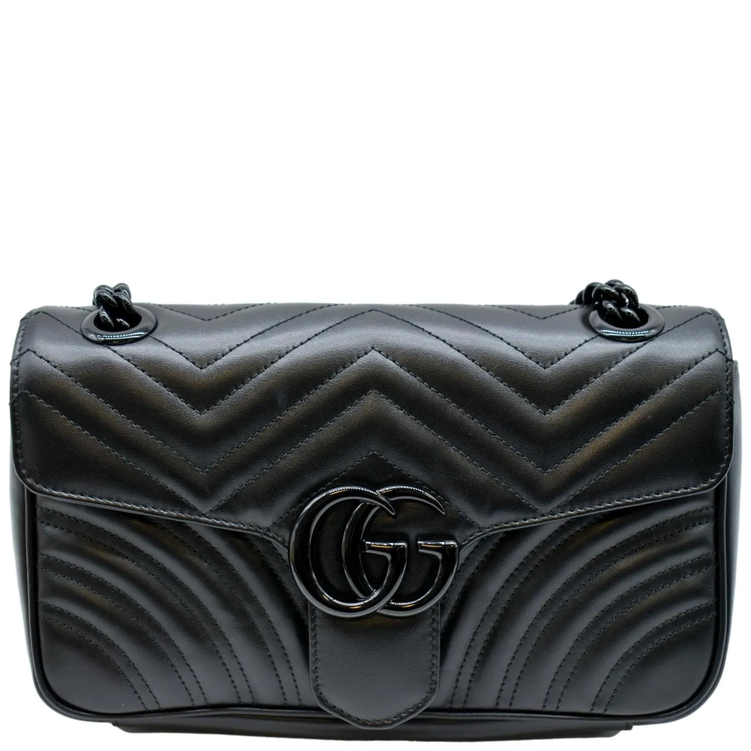 GUCCI GG Marmont Small Matelasse Chevron Leather Shoulder Bag Black 443497