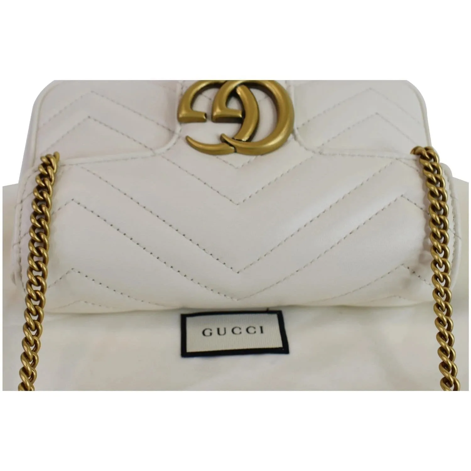 GUCCI GG Marmont Super Mini Matelasse Leather Shoulder Bag White 476433