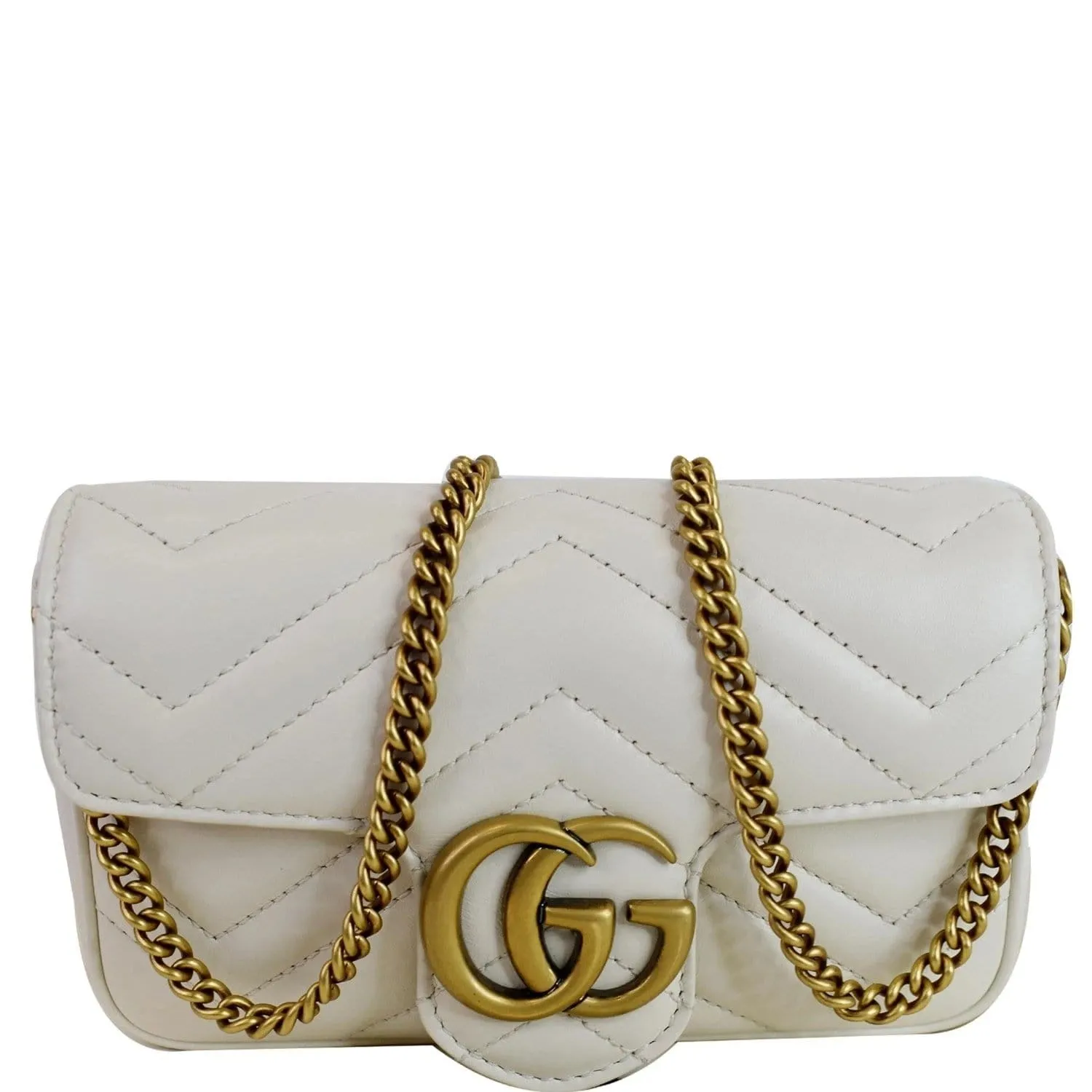 GUCCI GG Marmont Super Mini Matelasse Leather Shoulder Bag White 476433