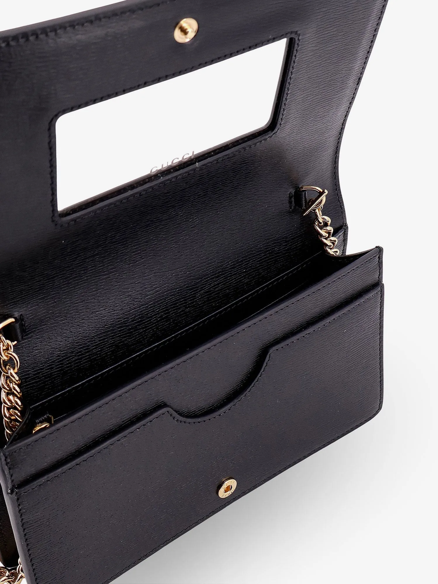 Gucci Leather Wallet With Removable Metal Shoulder Strap