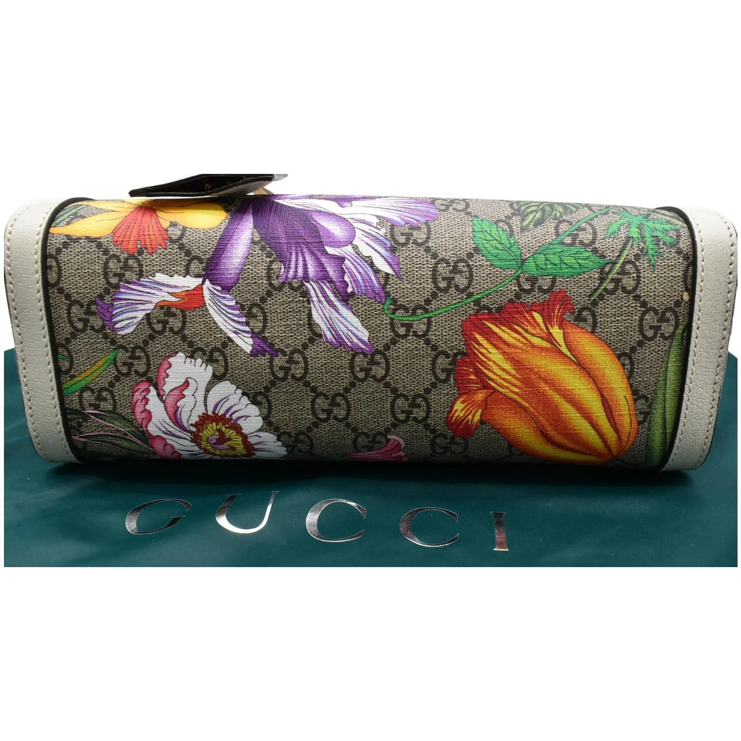 GUCCI Padlock Flora Small GG Supreme Canvas Shoulder Bag Beige 498156