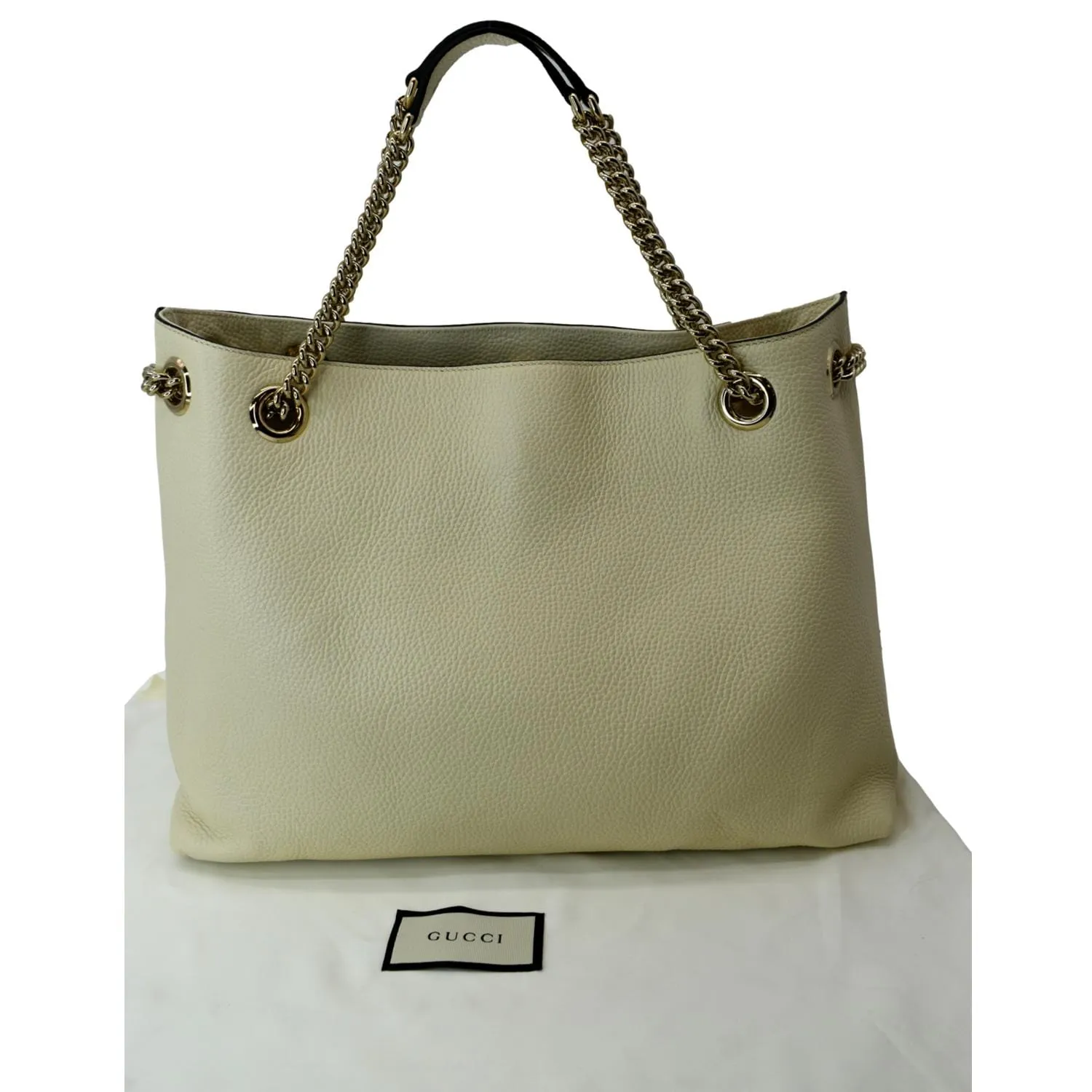 GUCCI Soho Medium Chain Leather Tote Shoulder Bag Ivory 536196
