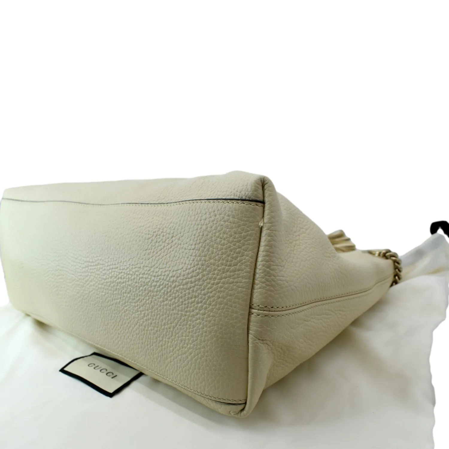 GUCCI Soho Medium Chain Leather Tote Shoulder Bag Ivory 536196