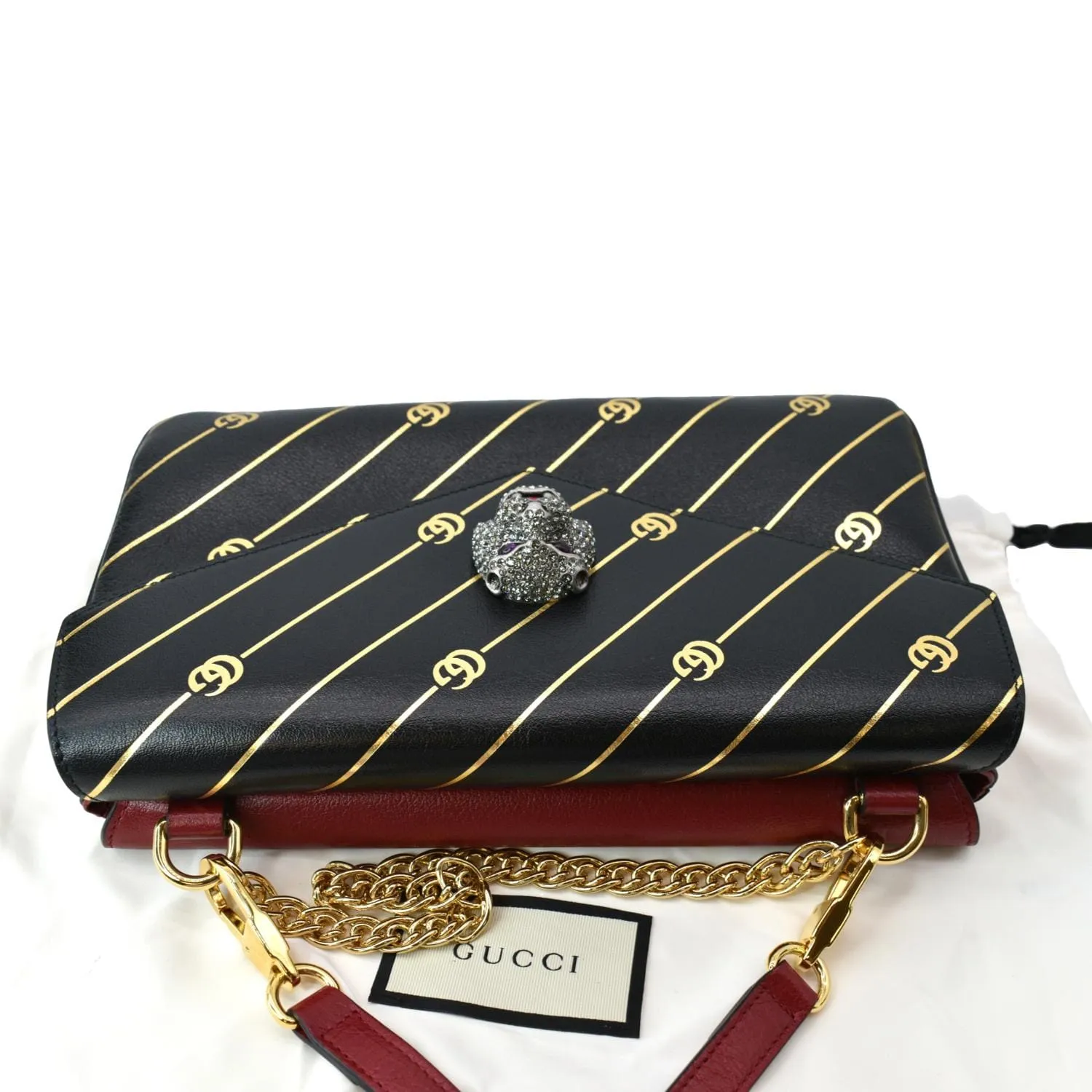 GUCCI Thiara Medium Double Smooth Leather Shoulder Bag Red/Black 524822