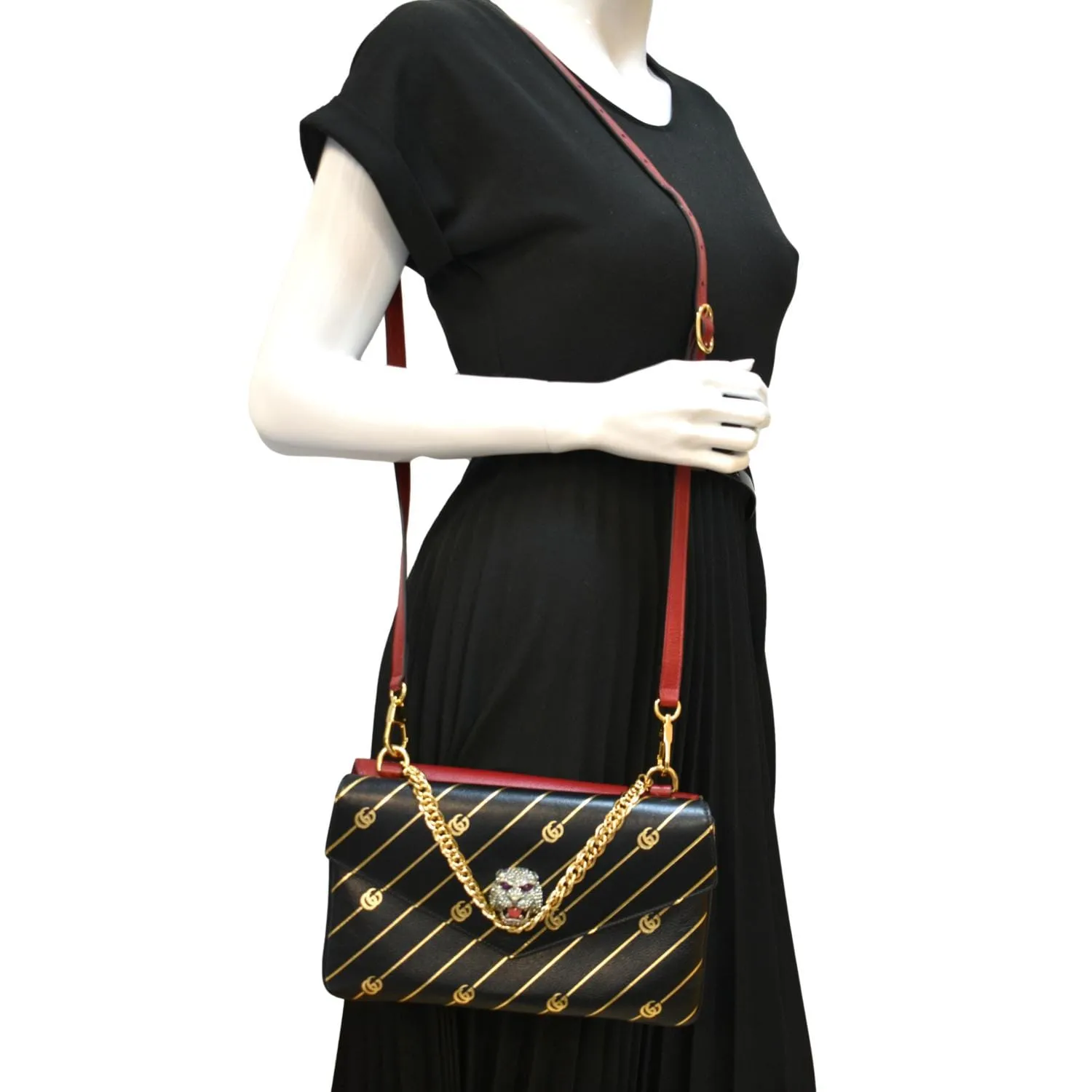 GUCCI Thiara Medium Double Smooth Leather Shoulder Bag Red/Black 524822