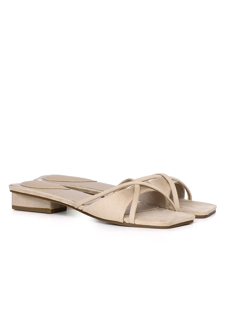 Harleen Crossed Slip Ons Sandals (Nude)