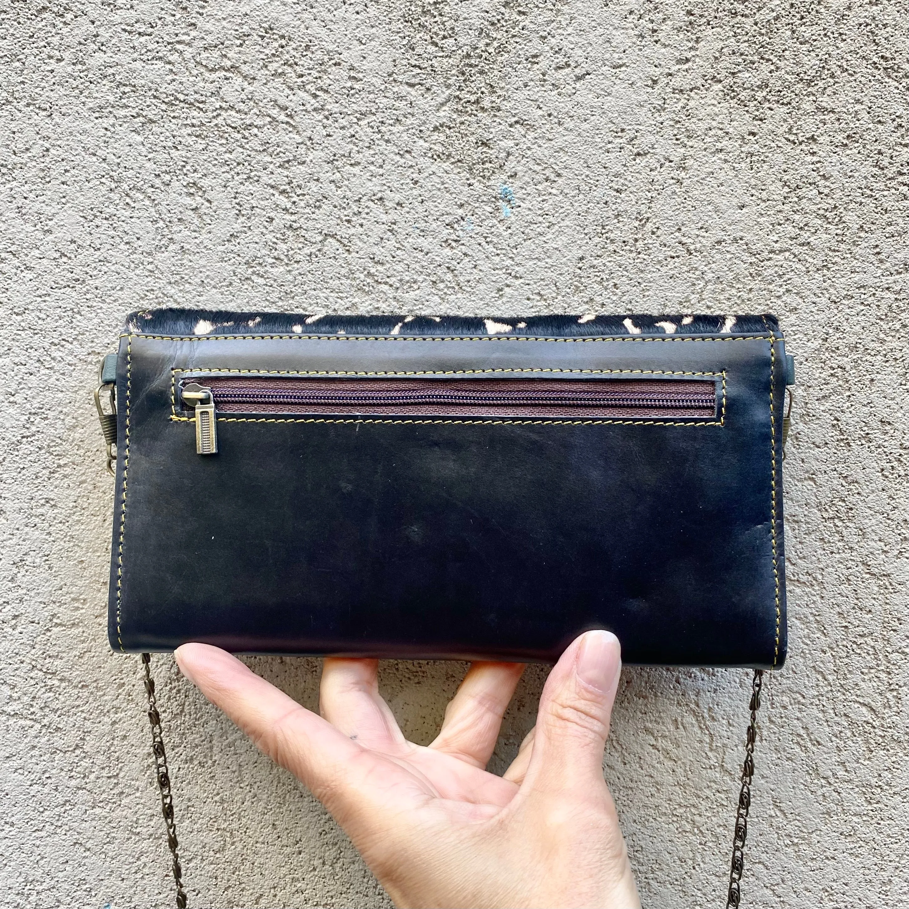 Harley Cowhide and Leather Crossbody Wallet Clutch - Black, Tan