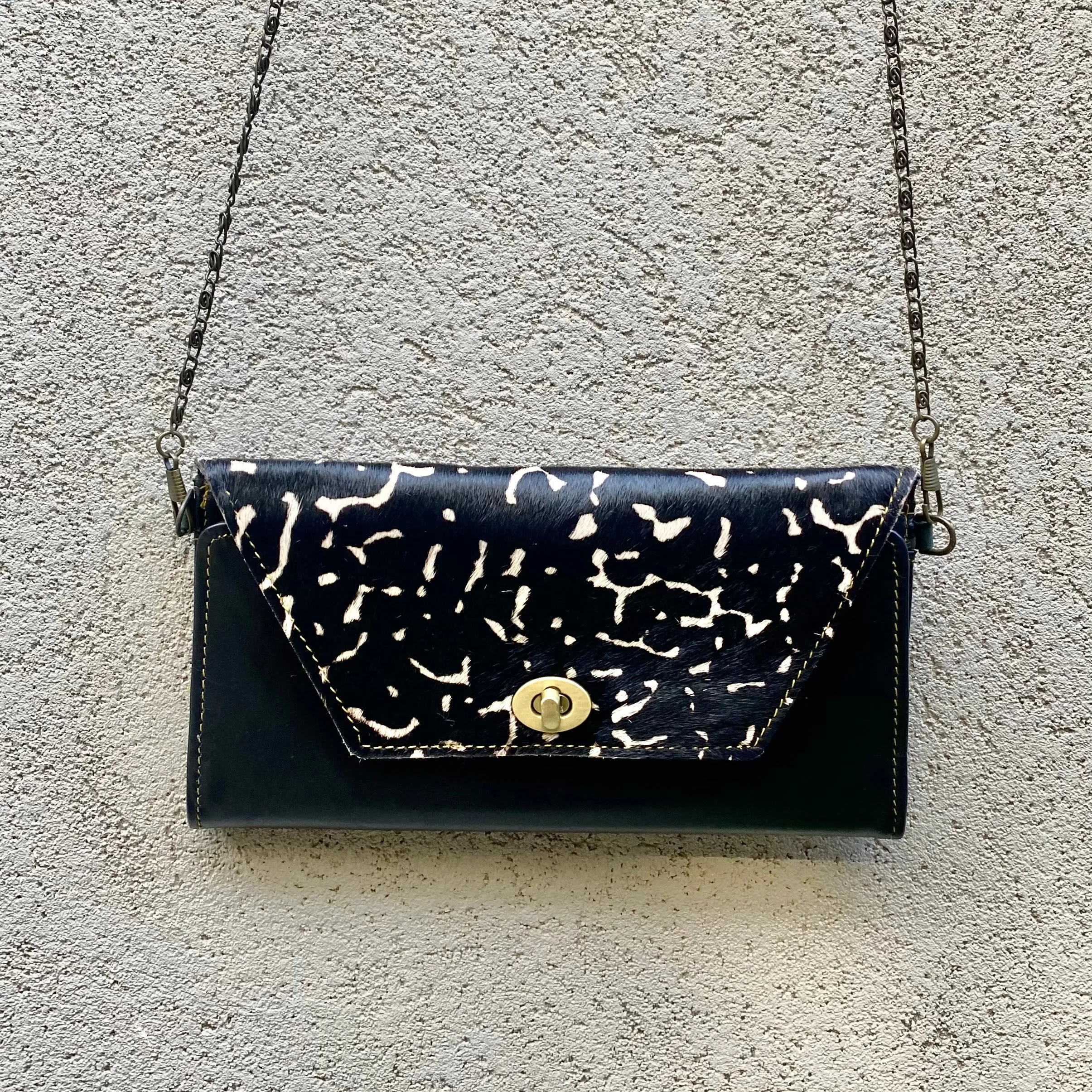 Harley Cowhide and Leather Crossbody Wallet Clutch - Black, Tan