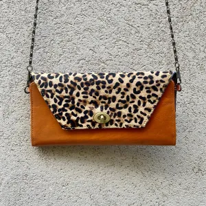 Harley Cowhide and Leather Crossbody Wallet Clutch - Sand Leopard, Dark Tan