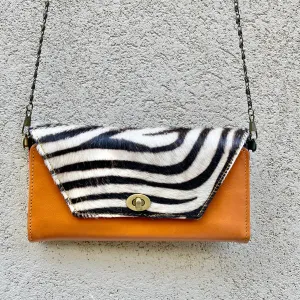Harley Cowhide and Leather Crossbody Wallet Clutch - Tan, Zebra