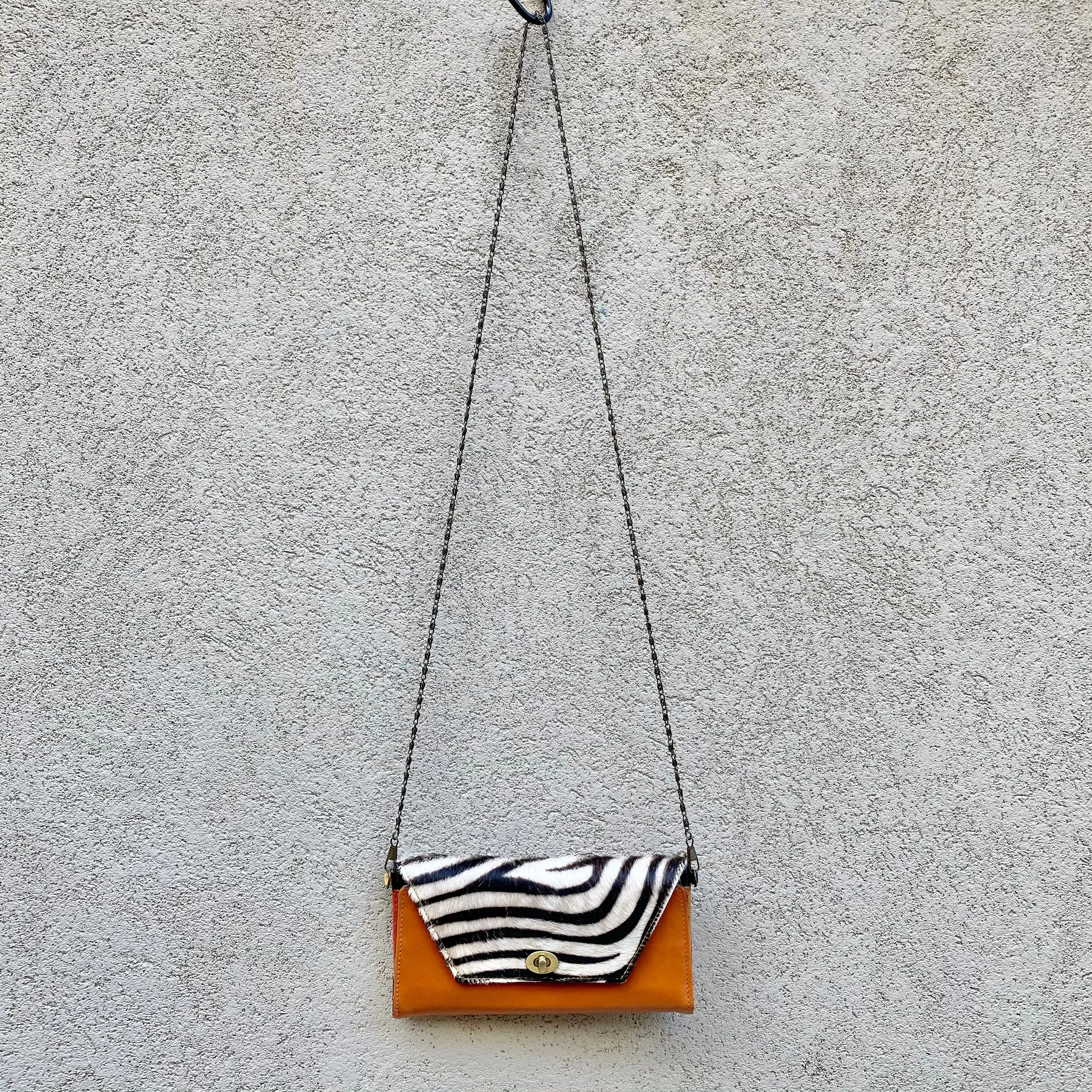 Harley Cowhide and Leather Crossbody Wallet Clutch - Tan, Zebra