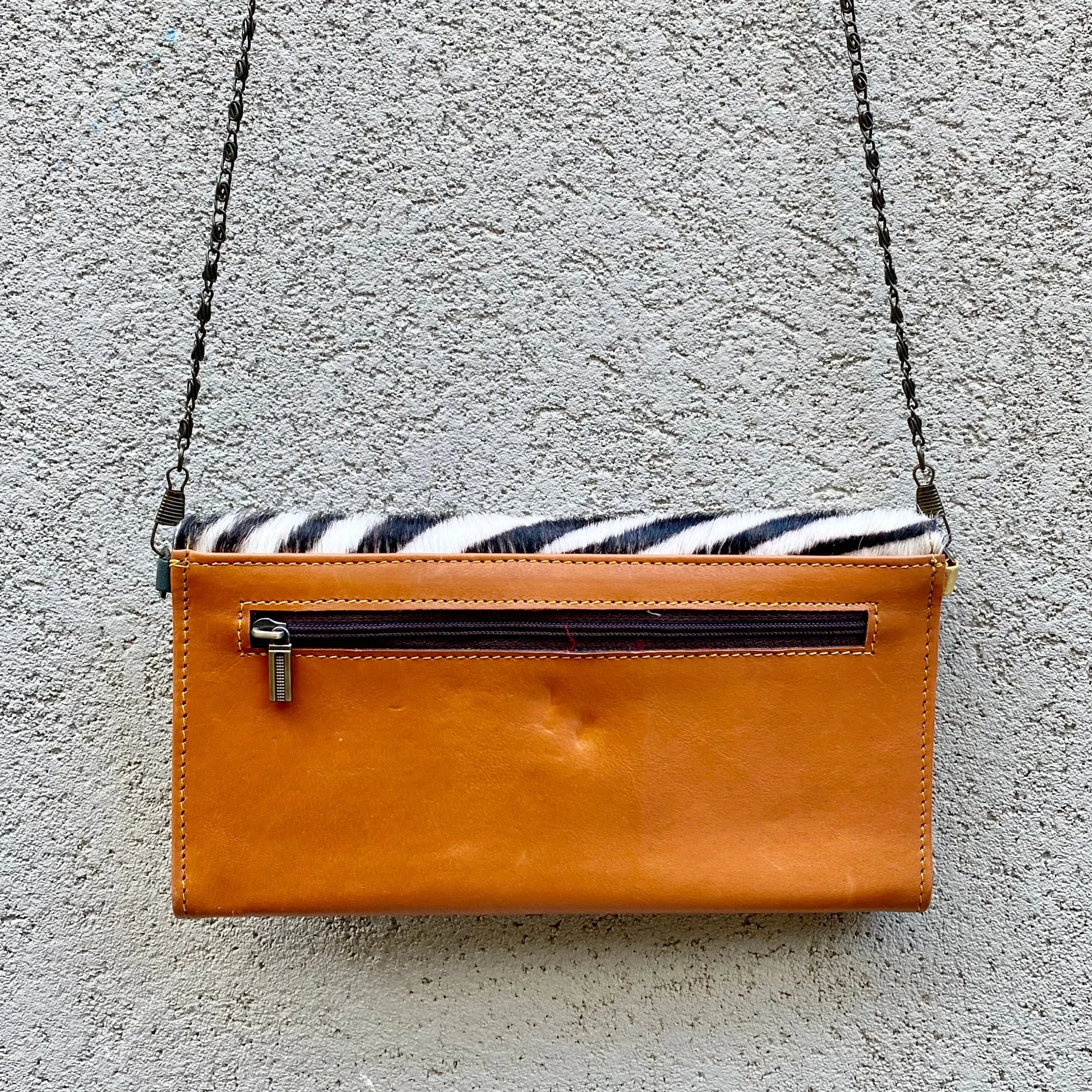 Harley Cowhide and Leather Crossbody Wallet Clutch - Tan, Zebra