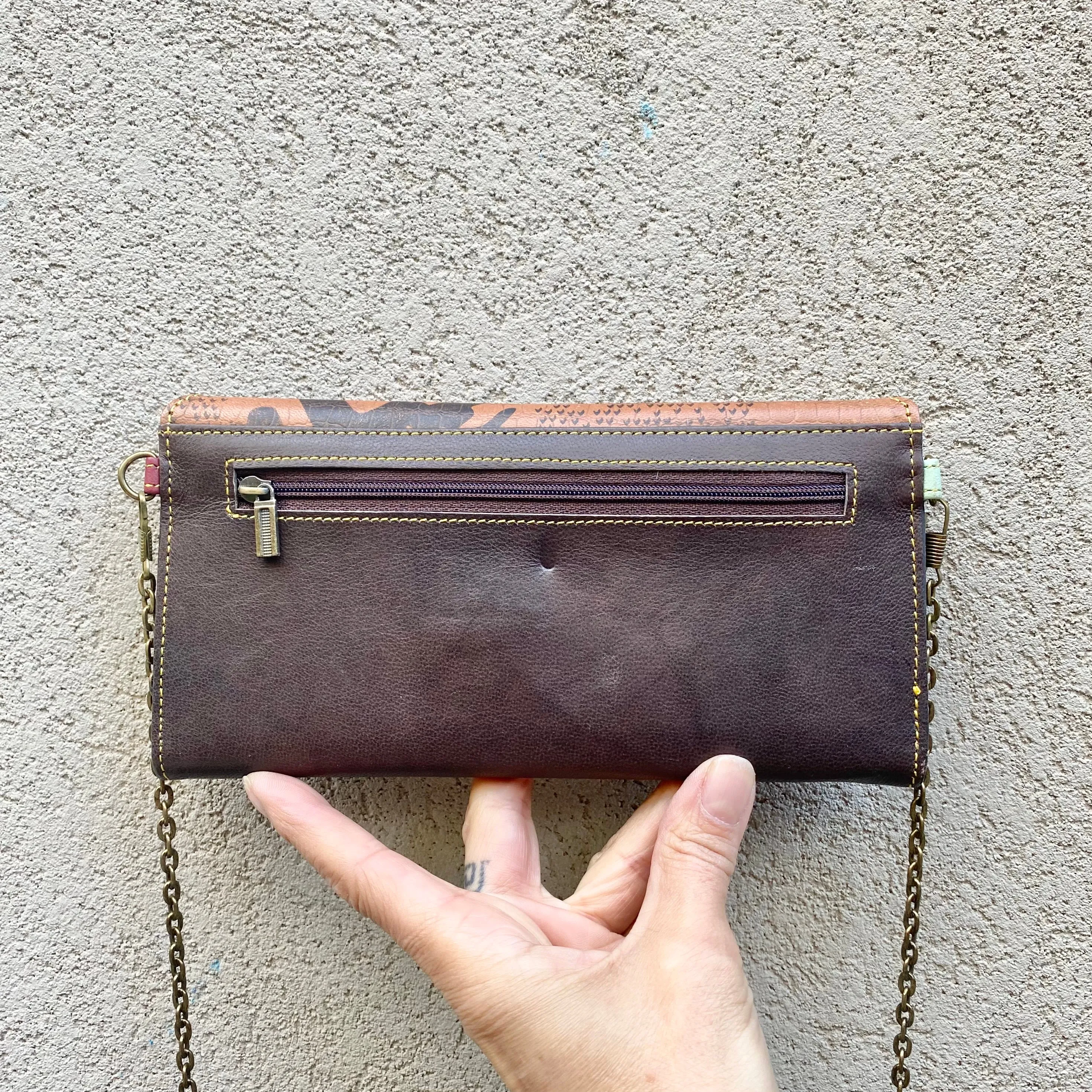 Harley Embossed Leather Crossbody Wallet Clutch - Dark Tan, Chocolate