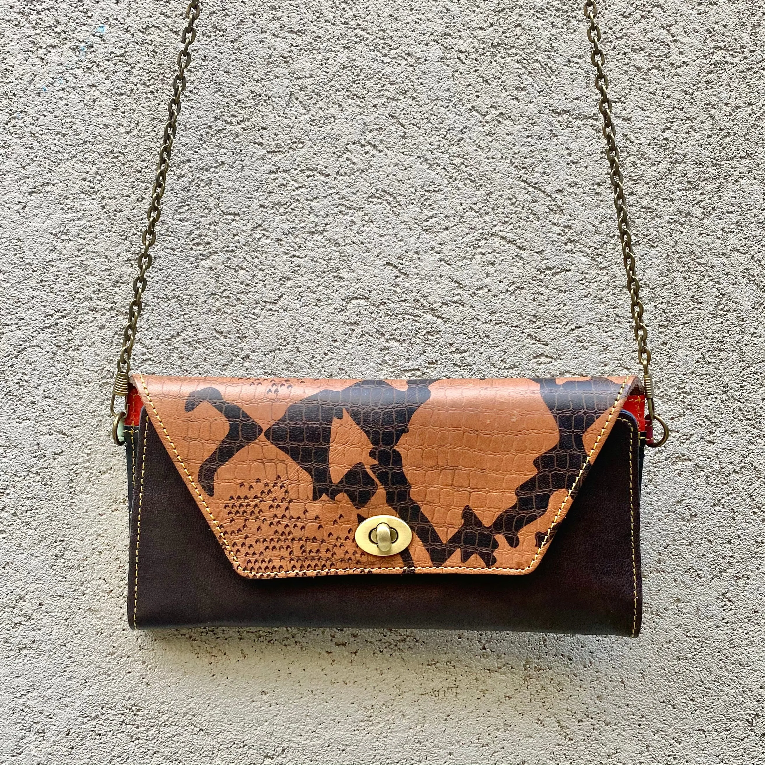 Harley Embossed Leather Crossbody Wallet Clutch - Dark Tan, Chocolate